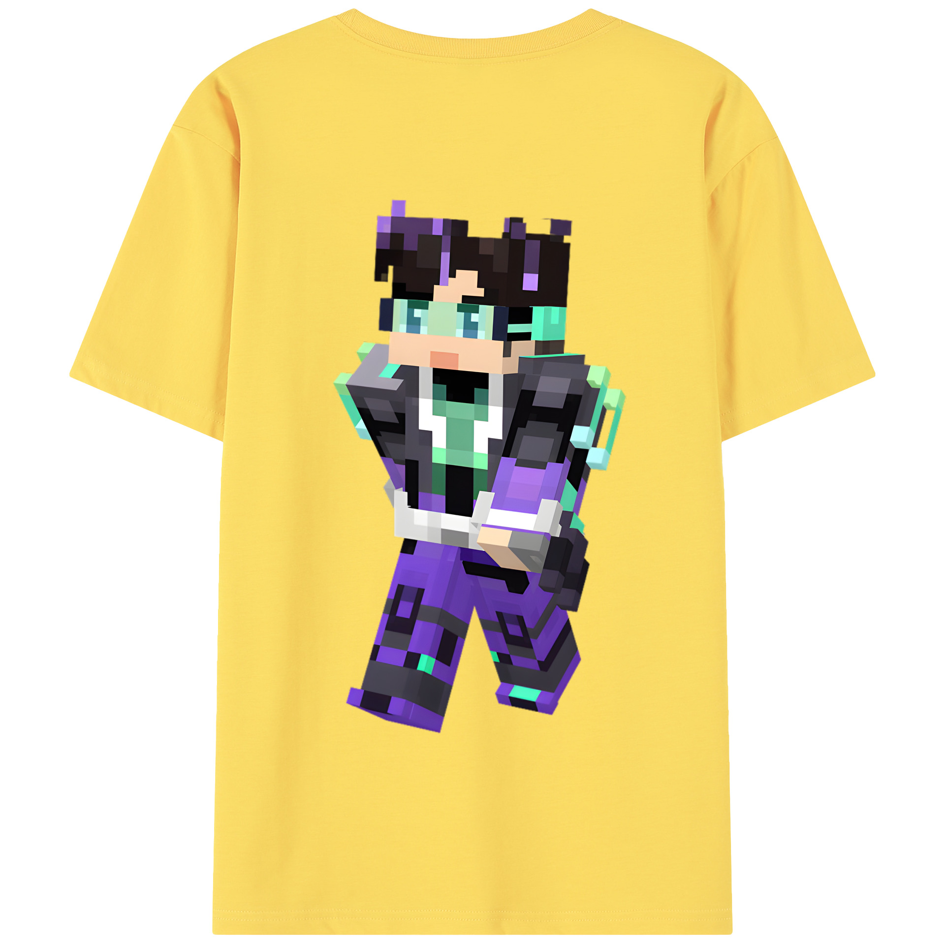 （画像用） マインクラフト ブロックの世界 Minecraft MC Block world 綿100％半袖Tシャツ（背面プリント）