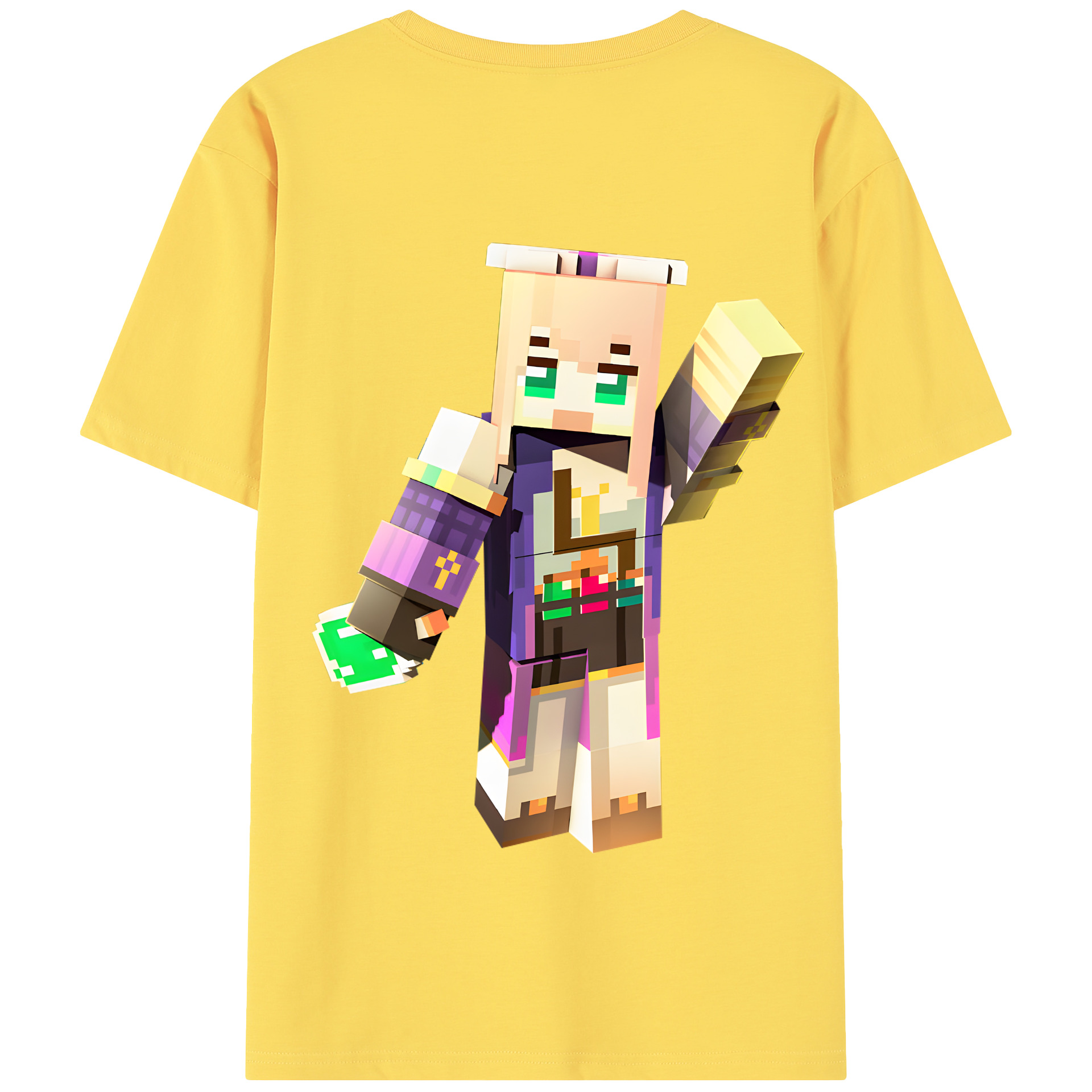 （画像用） マインクラフト ブロックの世界 Minecraft MC Block world 綿100％半袖Tシャツ（背面プリント）