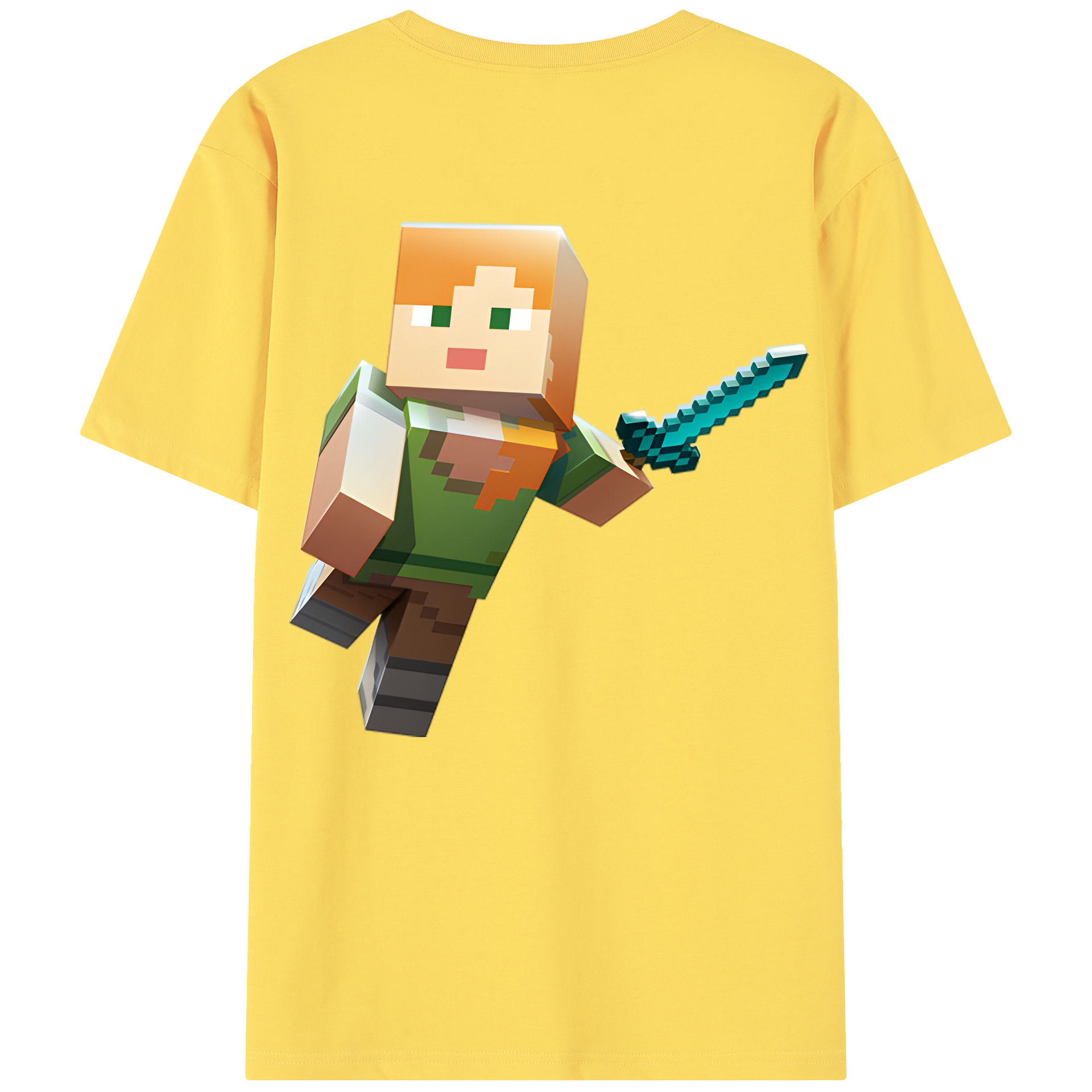 （画像用） マインクラフト ブロックの世界 Minecraft MC Block world 綿100％半袖Tシャツ（背面プリント）