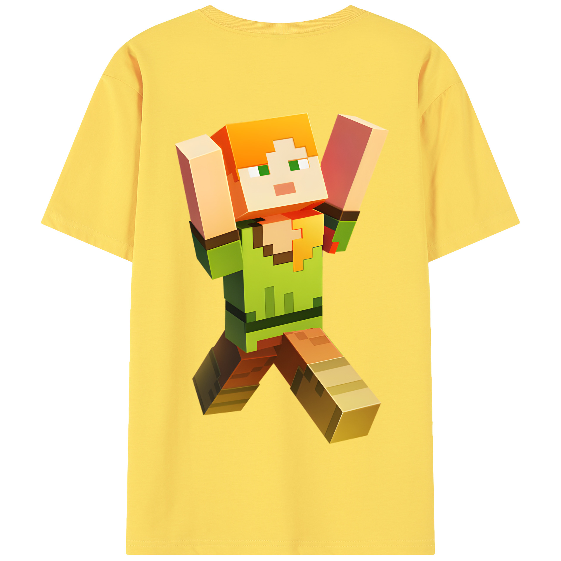 （画像用） マインクラフト ブロックの世界 Minecraft MC Block world 綿100％半袖Tシャツ（背面プリント）
