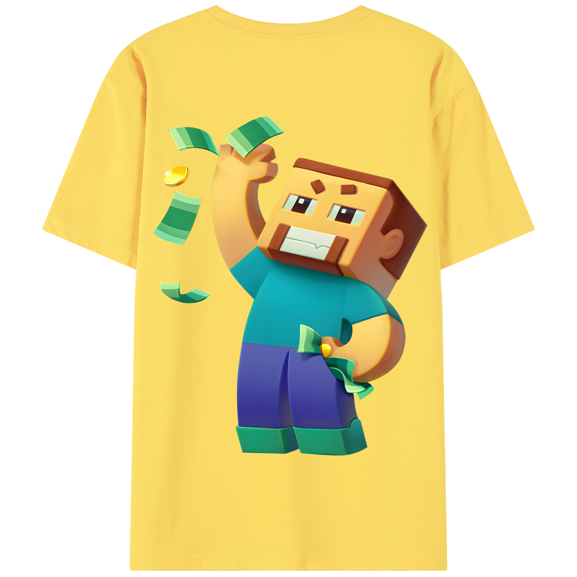 （画像用） マインクラフト ブロックの世界 Minecraft MC Block world 綿100％半袖Tシャツ（背面プリント）