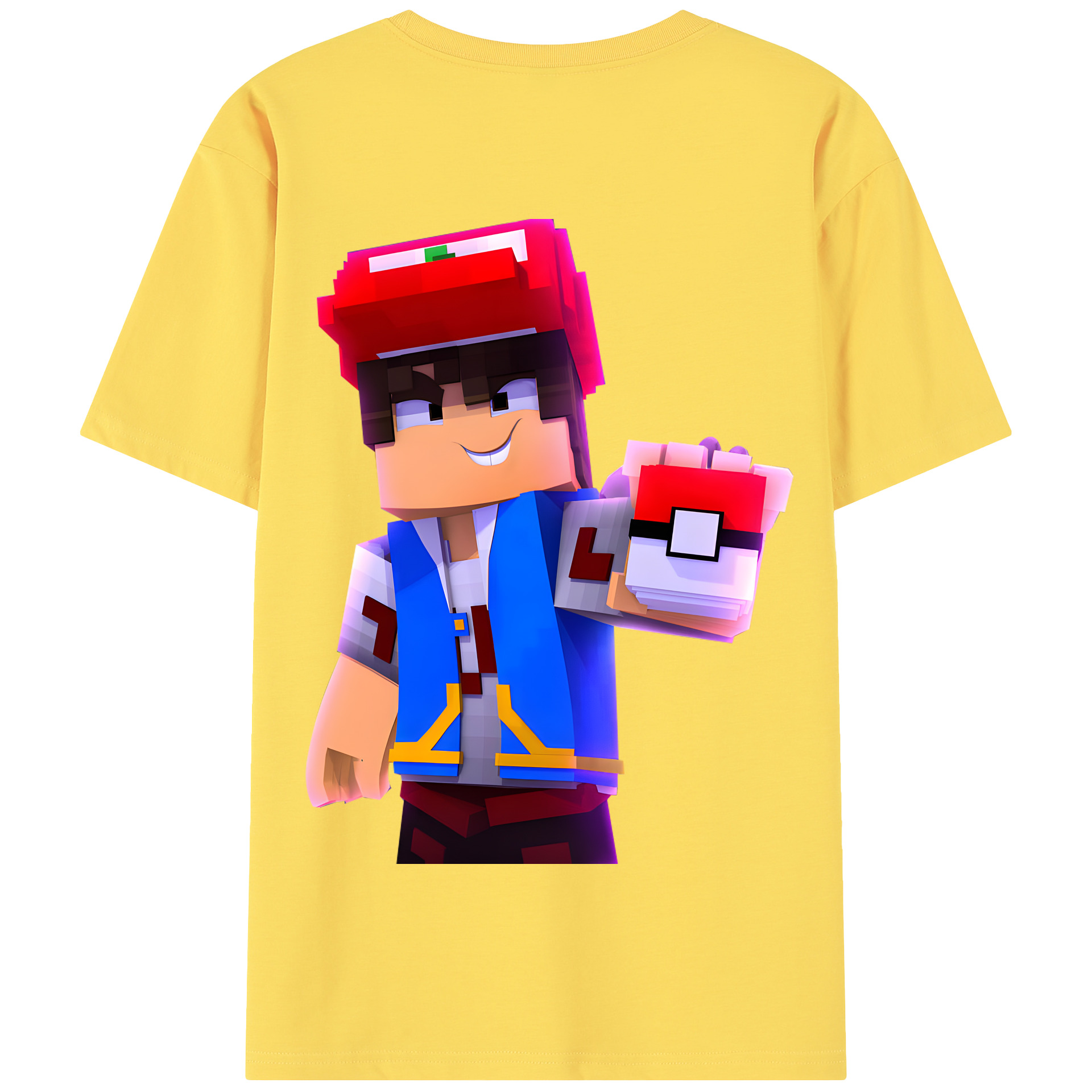 （画像用） マインクラフト ブロックの世界 Minecraft MC Block world 綿100％半袖Tシャツ（背面プリント）