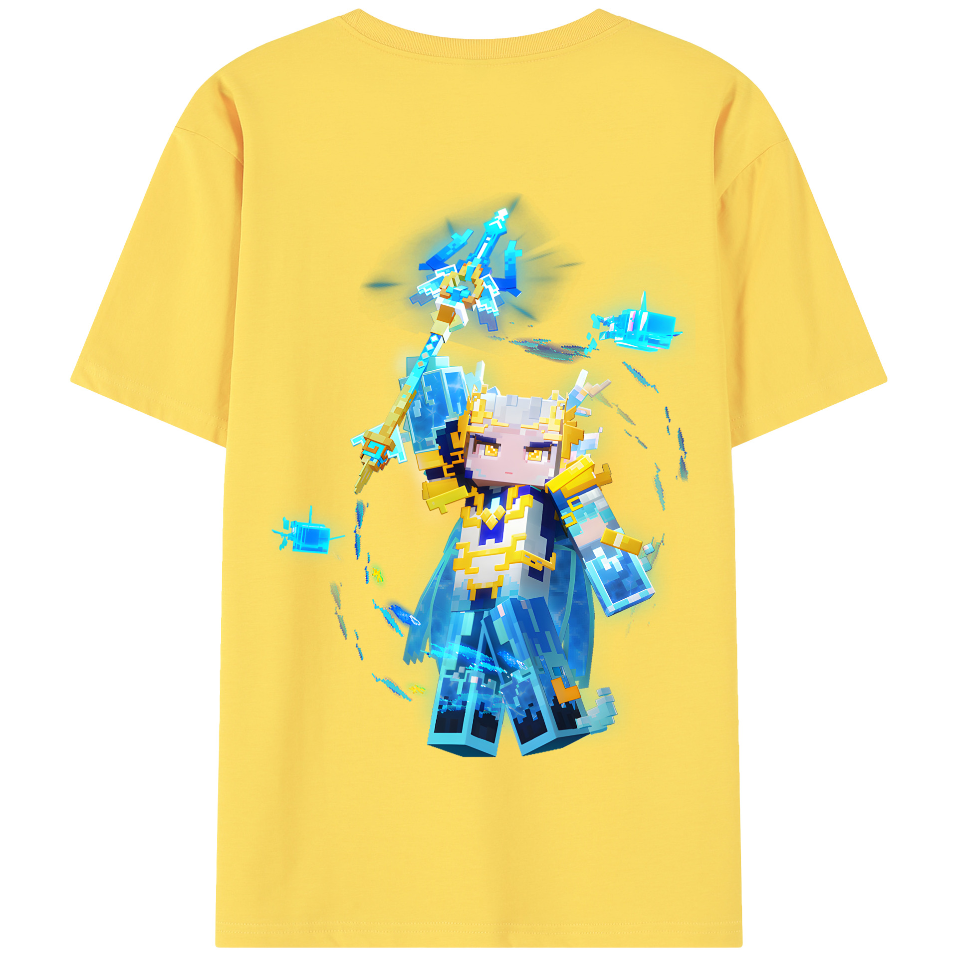 （画像用） マインクラフト ブロックの世界 Minecraft MC Block world 綿100％半袖Tシャツ（背面プリント）