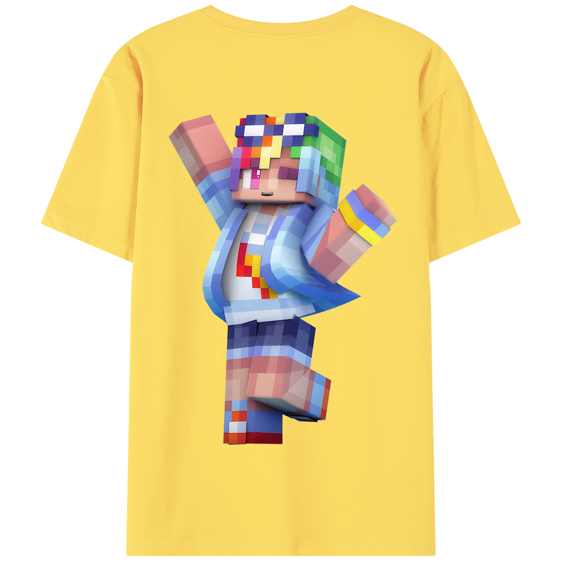 （画像用） マインクラフト ブロックの世界 Minecraft MC Block world 綿100％半袖Tシャツ（背面プリント）