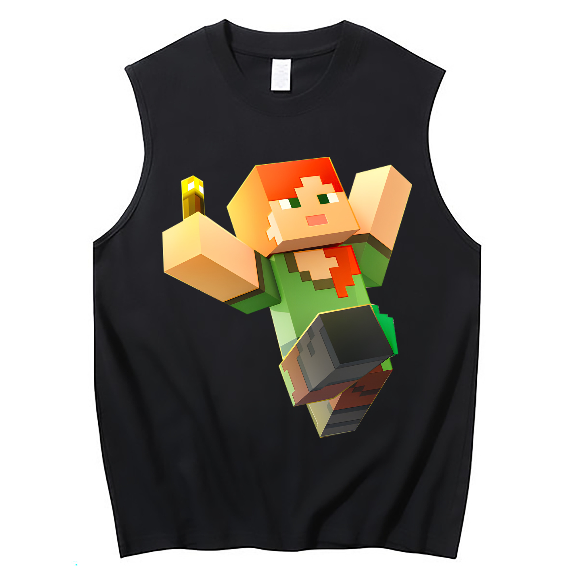 （画像用） マインクラフト ブロックの世界 Minecraft MC Block world コットン100％タンクトップ（フロントプリント）