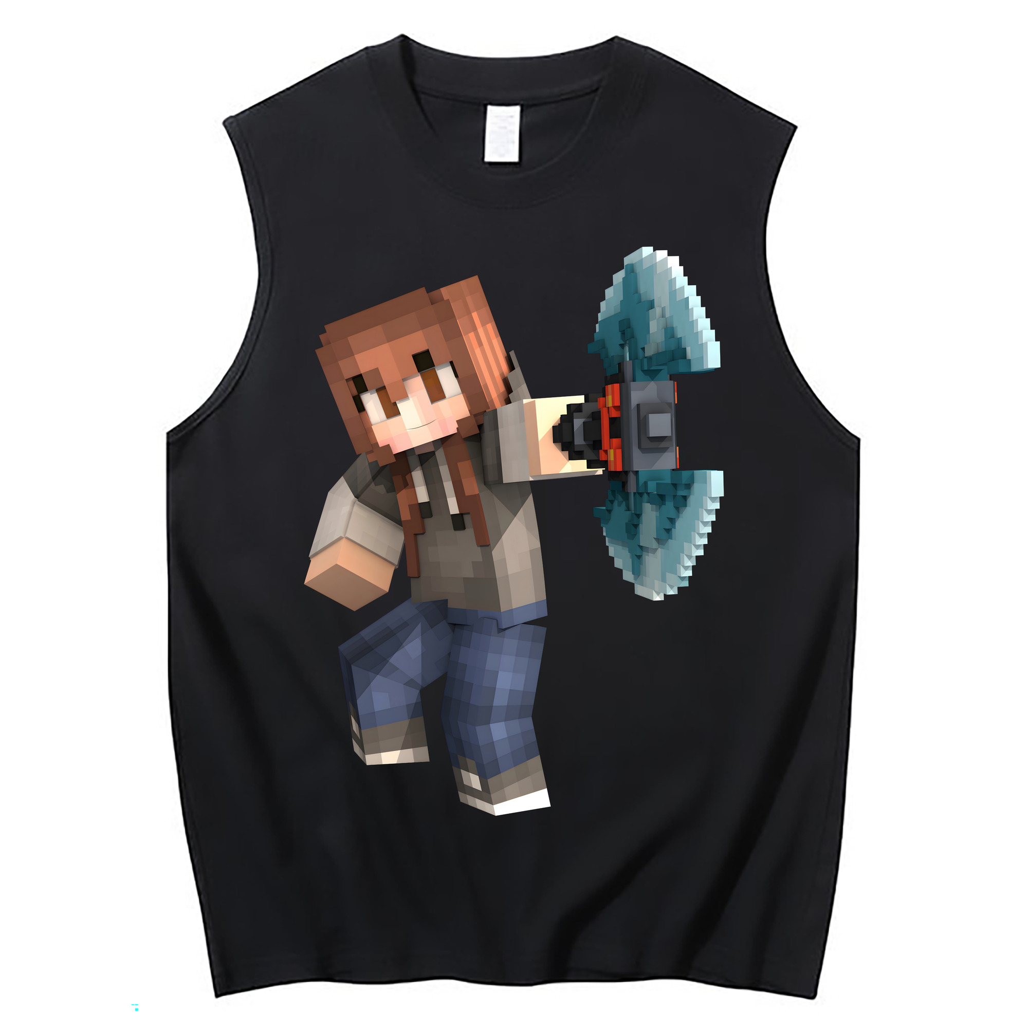 （画像用） マインクラフト ブロックの世界 Minecraft MC Block world コットン100％タンクトップ（フロントプリント）