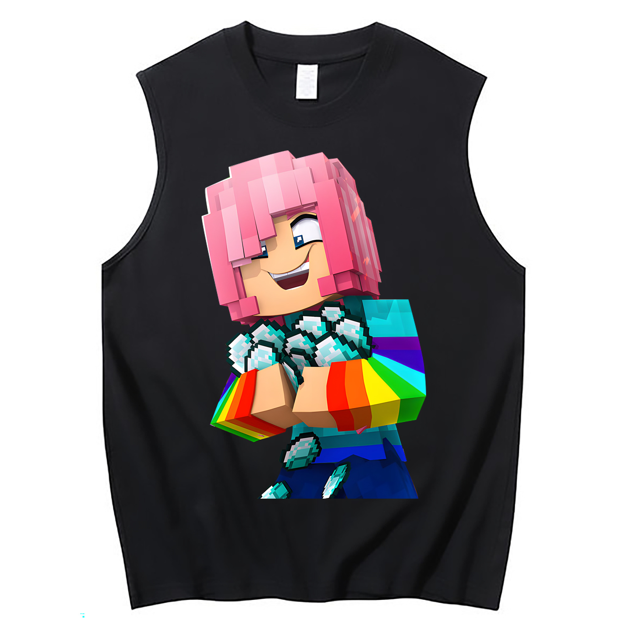 （画像用） マインクラフト ブロックの世界 Minecraft MC Block world コットン100％タンクトップ（フロントプリント）