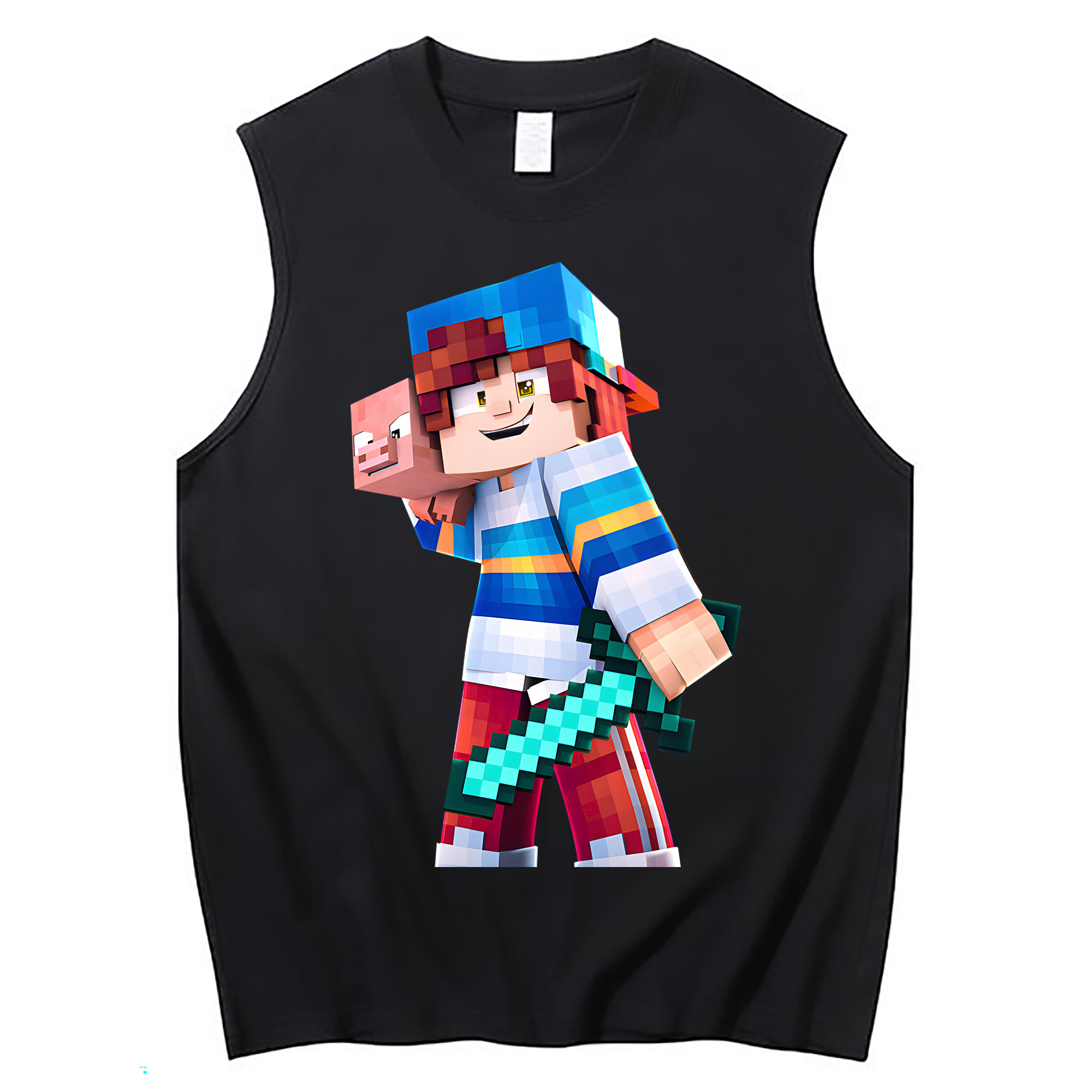 （画像用） マインクラフト ブロックの世界 Minecraft MC Block world コットン100％タンクトップ（フロントプリント）