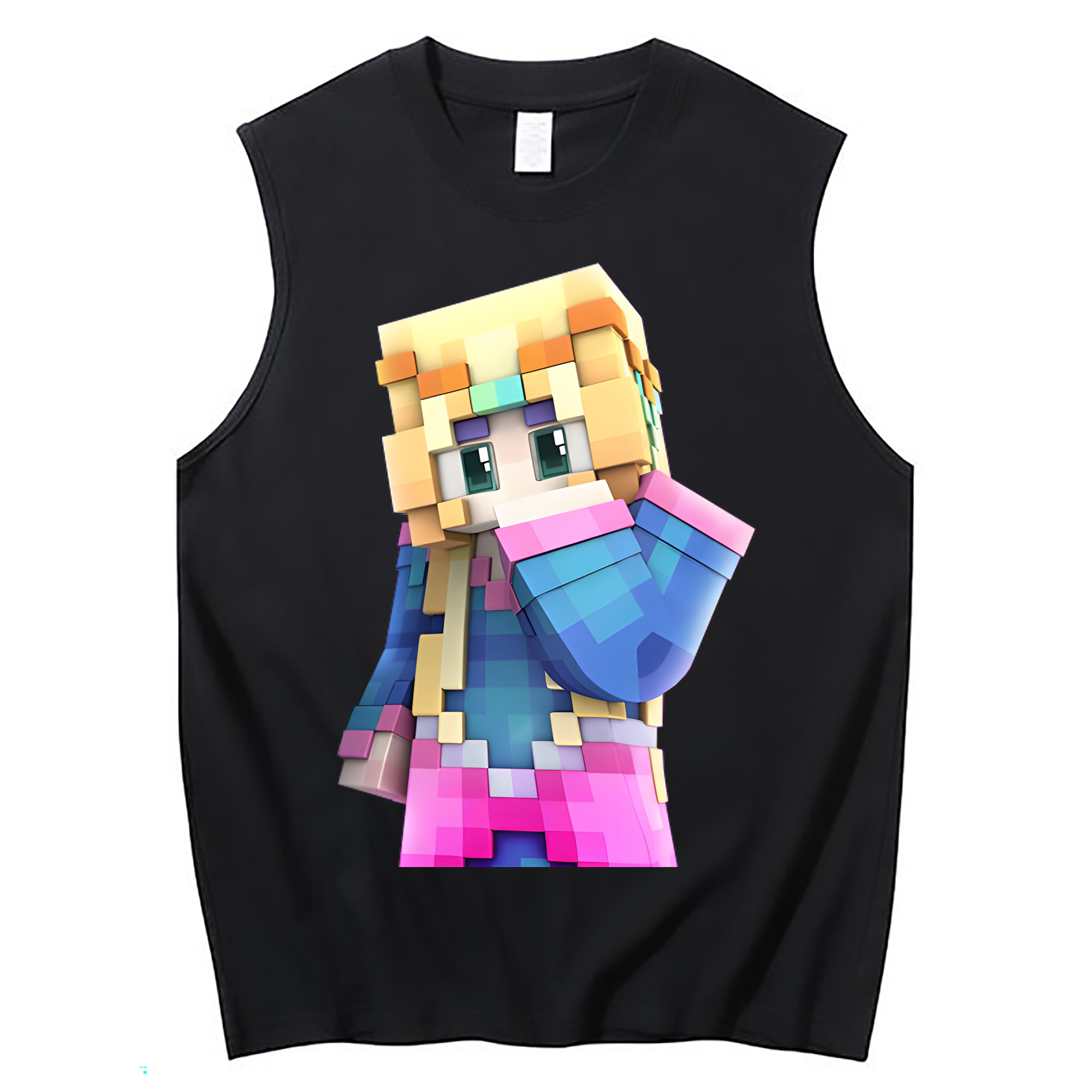 （画像用） マインクラフト ブロックの世界 Minecraft MC Block world コットン100％タンクトップ（フロントプリント）