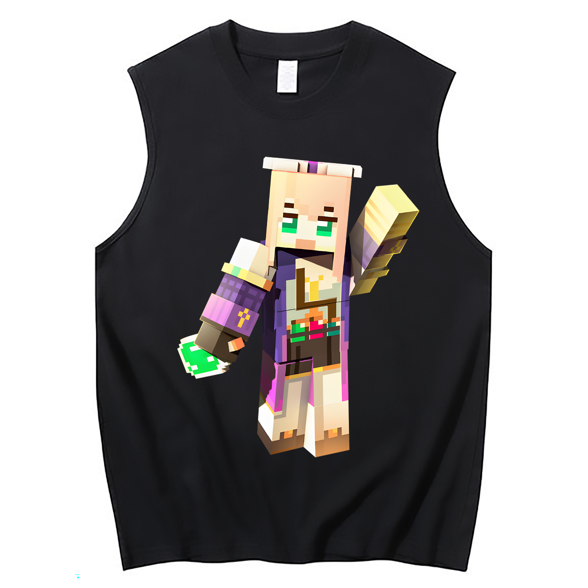 （画像用） マインクラフト ブロックの世界 Minecraft MC Block world コットン100％タンクトップ（フロントプリント）