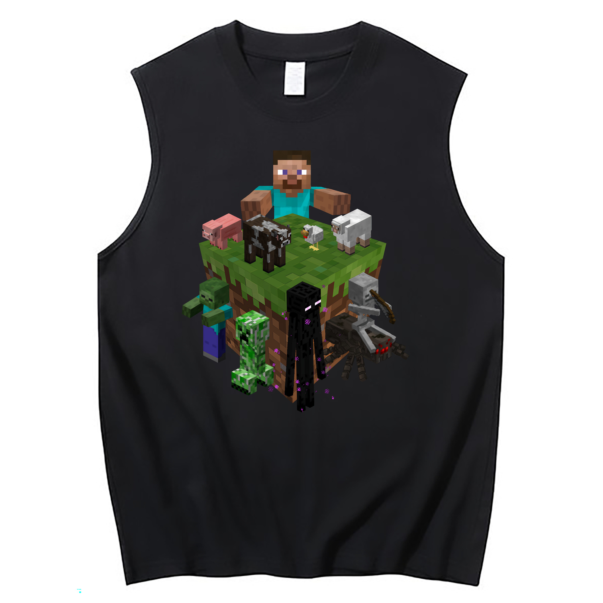 （画像用） マインクラフト ブロックの世界 Minecraft MC Block world コットン100％タンクトップ（フロントプリント）