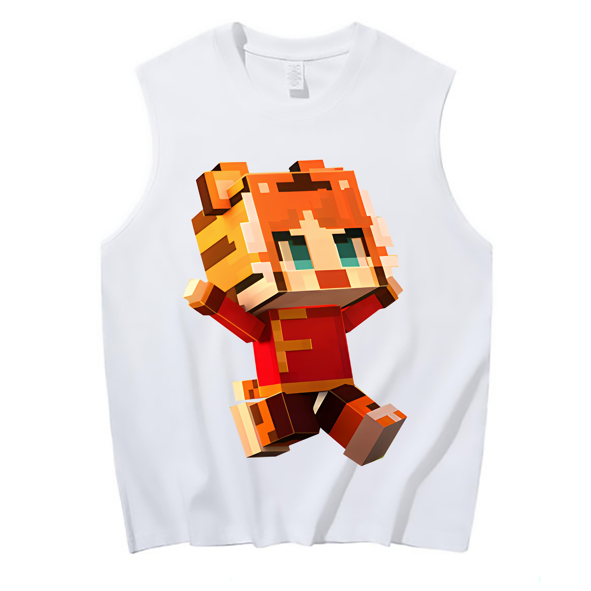 （画像用） マインクラフト ブロックの世界 Minecraft MC Block world コットン100％タンクトップ（フロントプリント）