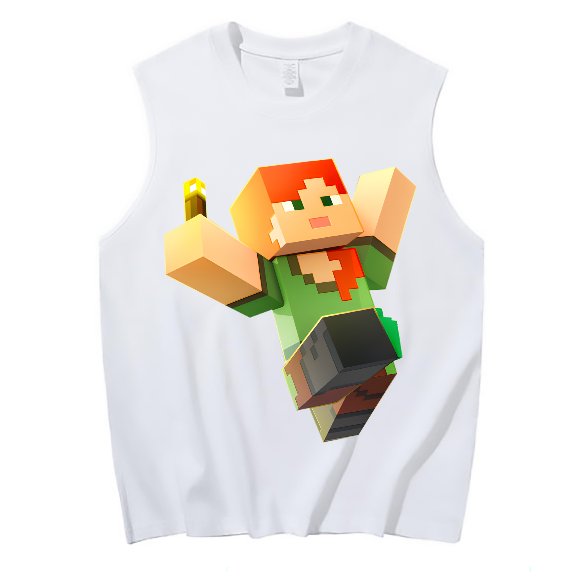 （画像用） マインクラフト ブロックの世界 Minecraft MC Block world コットン100％タンクトップ（フロントプリント）