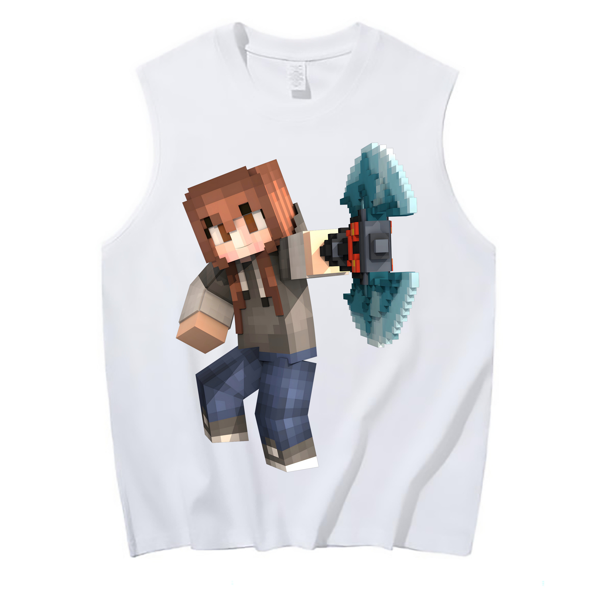 （画像用） マインクラフト ブロックの世界 Minecraft MC Block world コットン100％タンクトップ（フロントプリント）