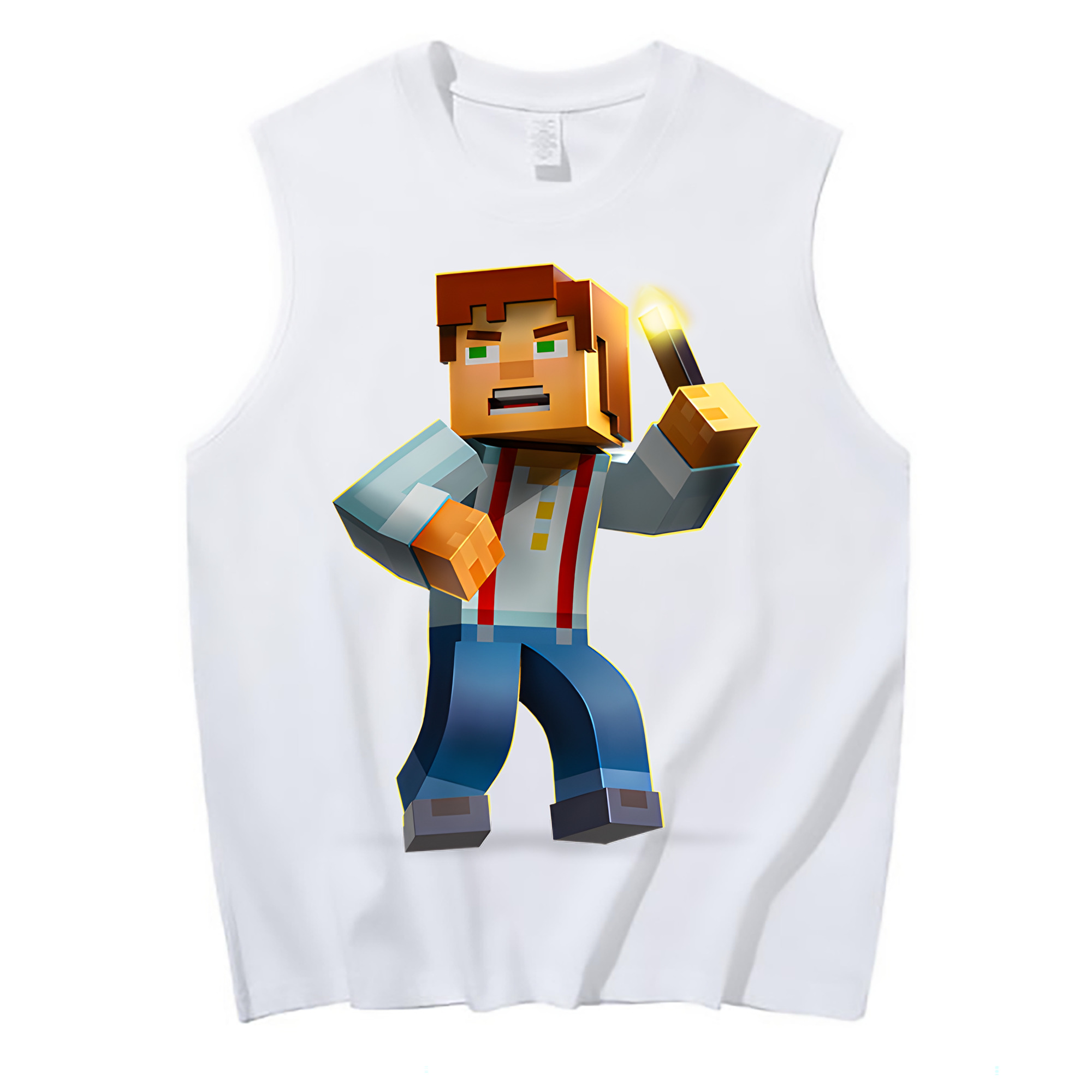 （画像用） マインクラフト ブロックの世界 Minecraft MC Block world コットン100％タンクトップ（フロントプリント）