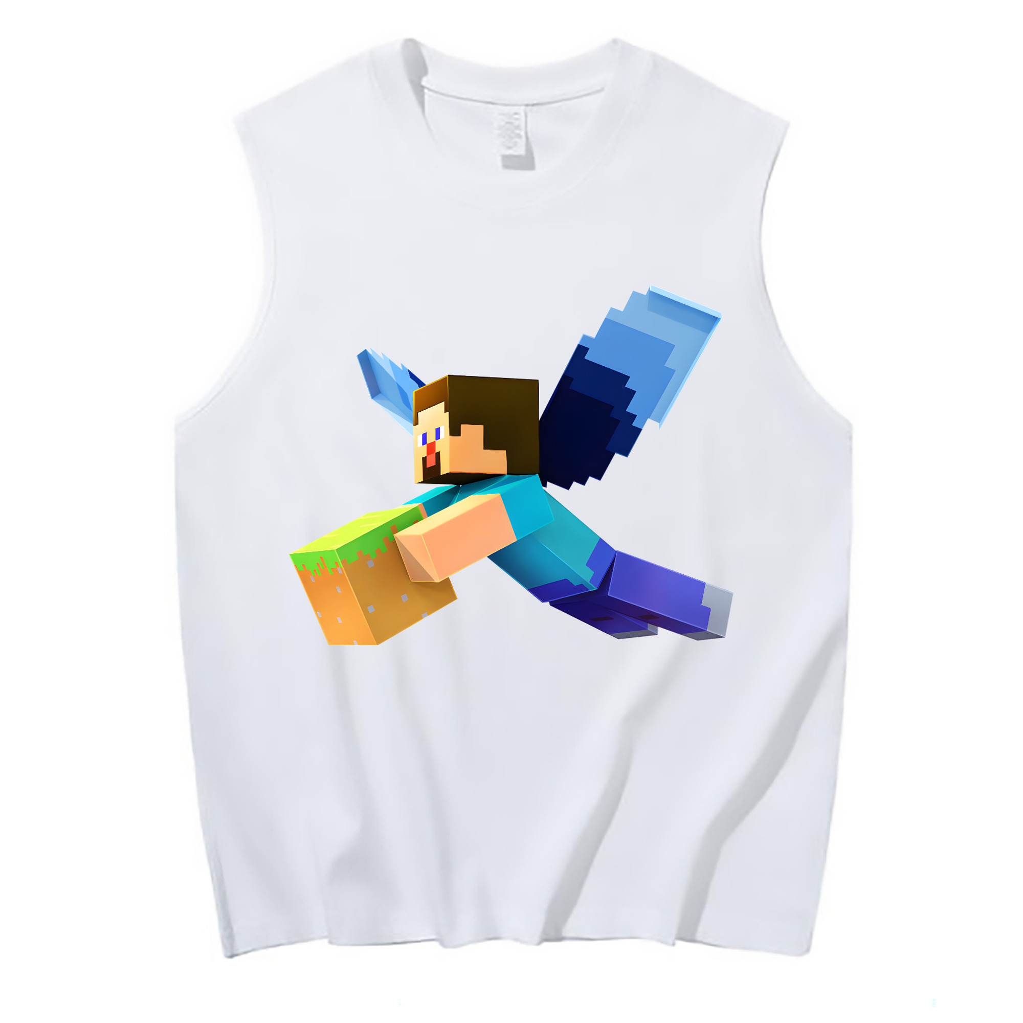 （画像用） マインクラフト ブロックの世界 Minecraft MC Block world コットン100％タンクトップ（フロントプリント）