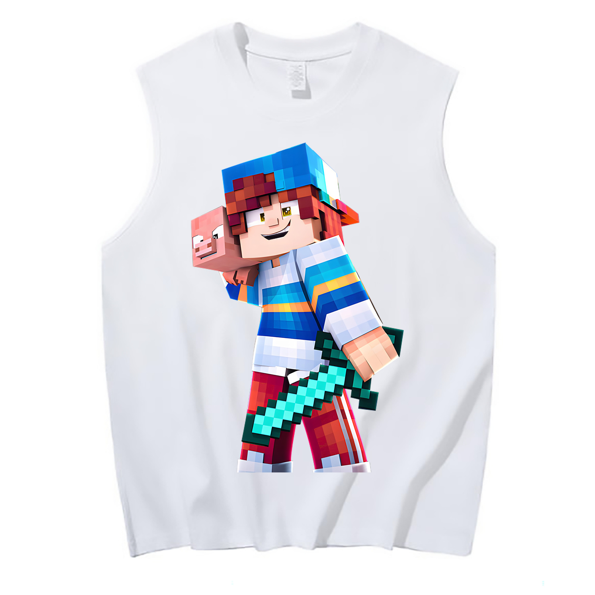 （画像用） マインクラフト ブロックの世界 Minecraft MC Block world コットン100％タンクトップ（フロントプリント）