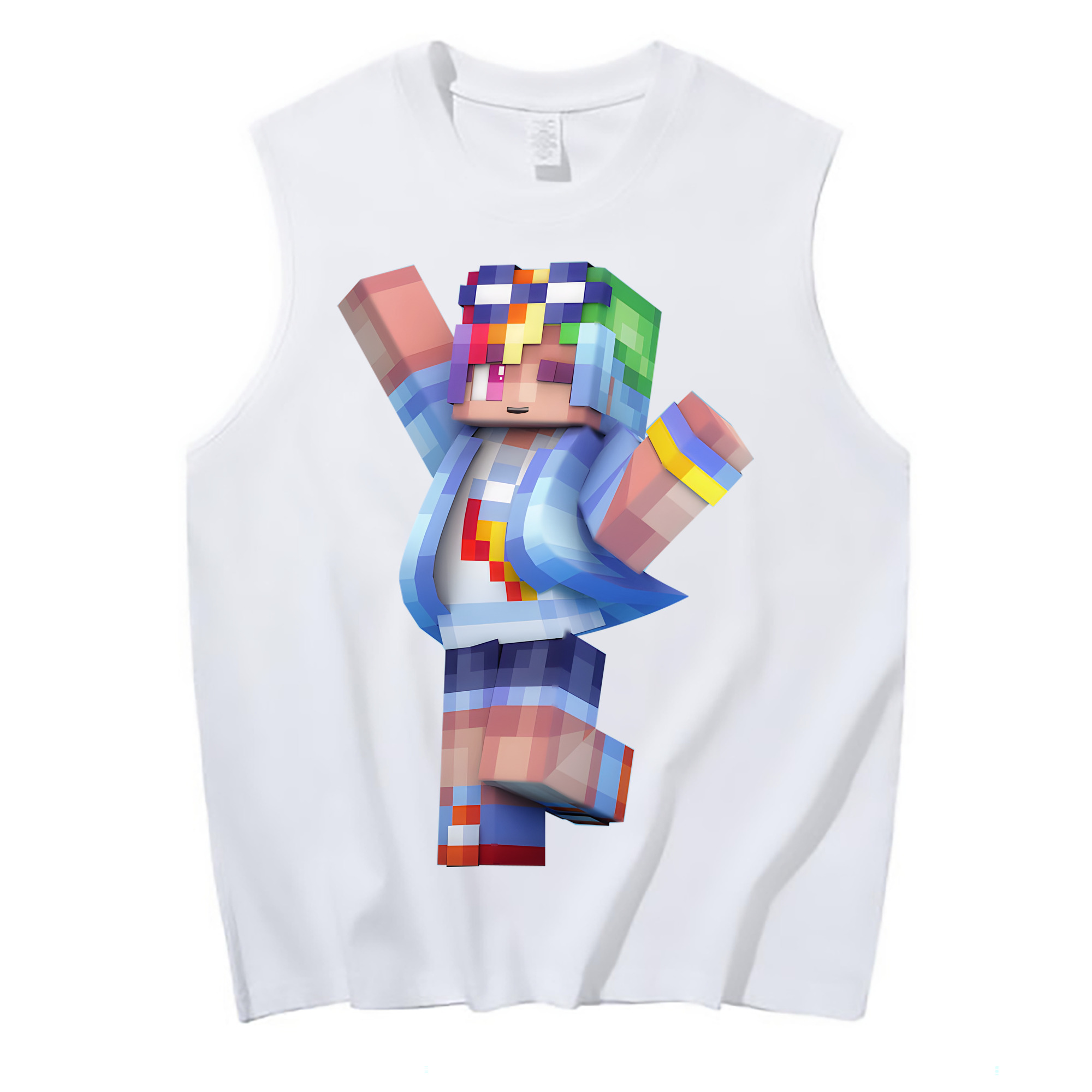 （画像用） マインクラフト ブロックの世界 Minecraft MC Block world コットン100％タンクトップ（フロントプリント）