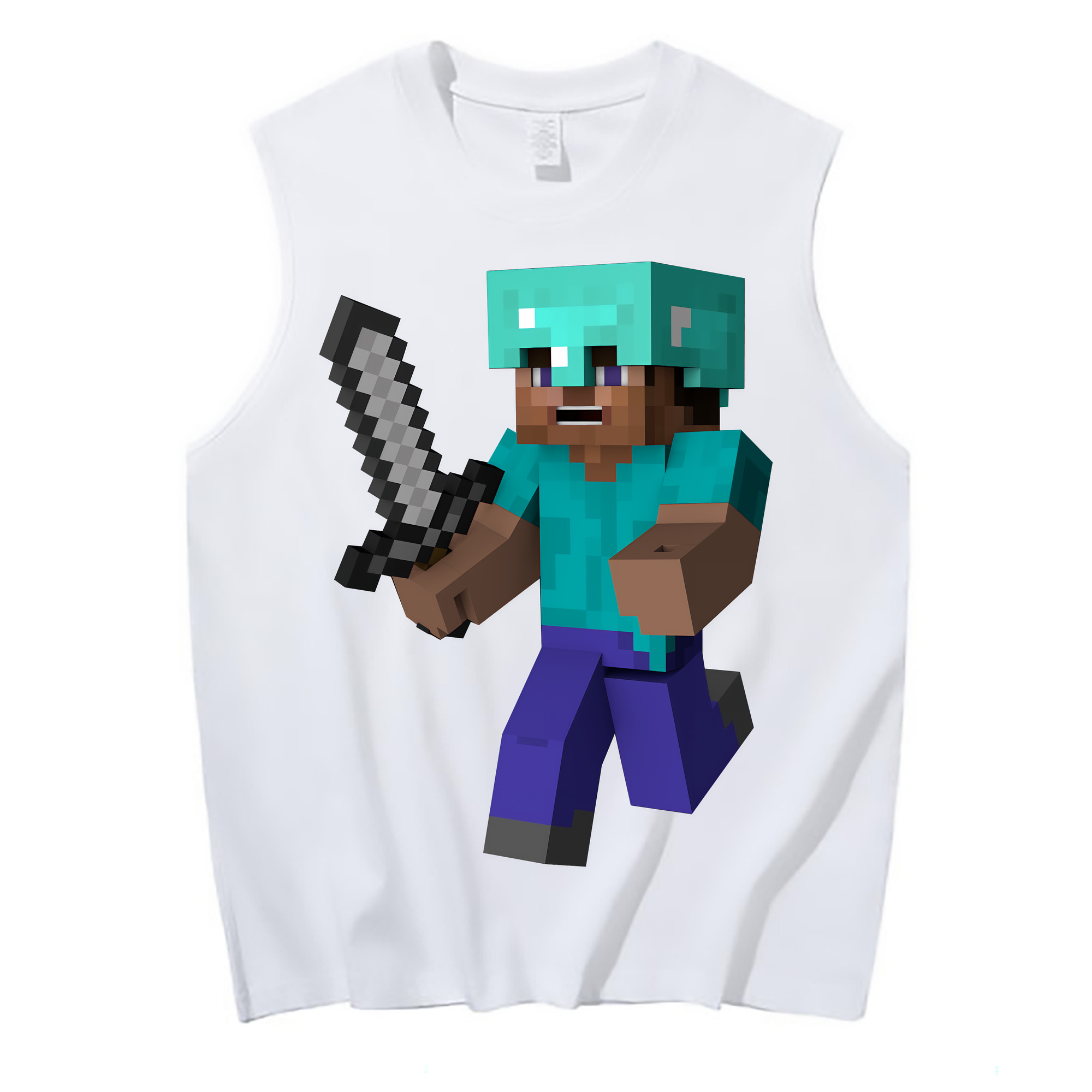 （画像用） マインクラフト ブロックの世界 Minecraft MC Block world コットン100％タンクトップ（フロントプリント）