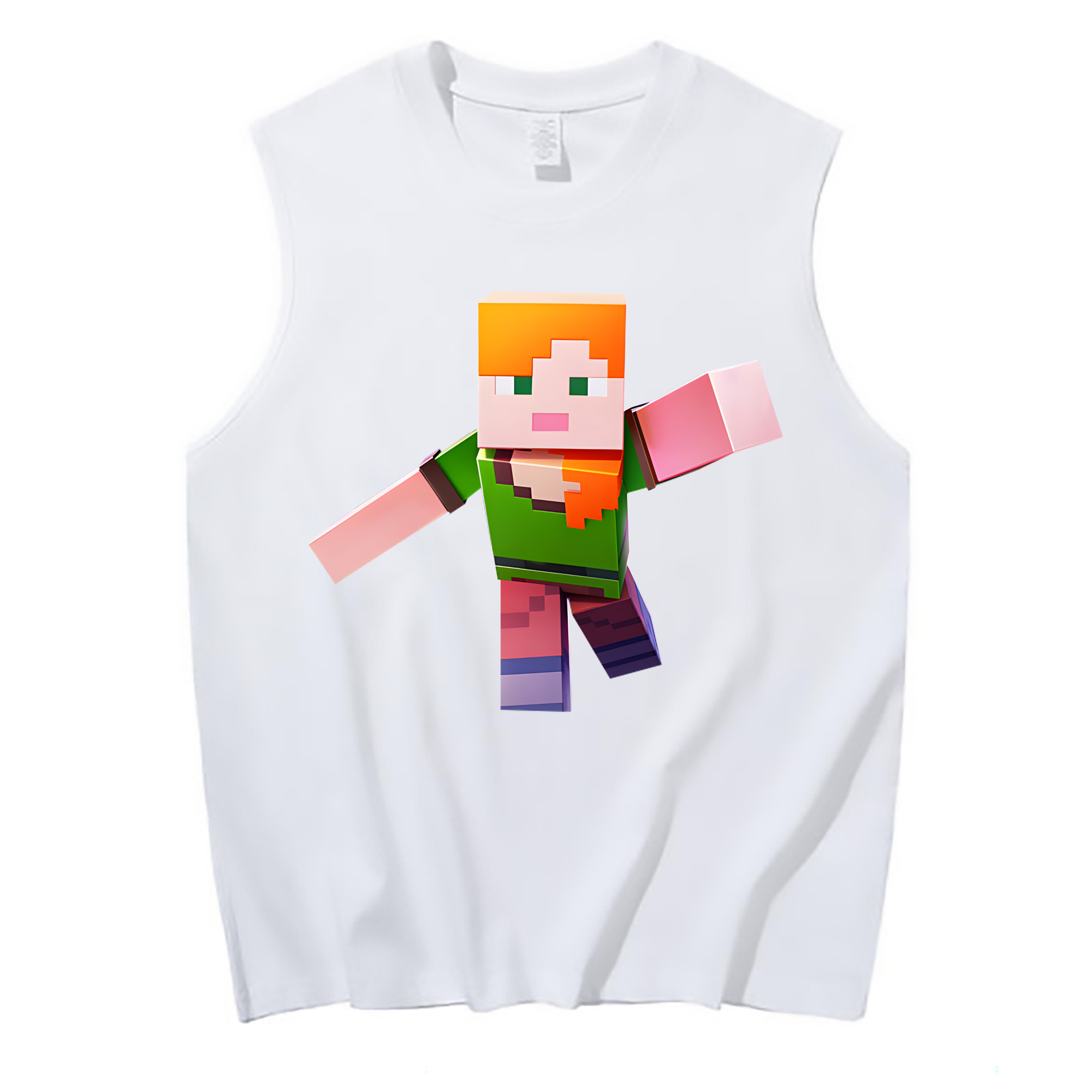 （画像用） マインクラフト ブロックの世界 Minecraft MC Block world コットン100％タンクトップ（フロントプリント）