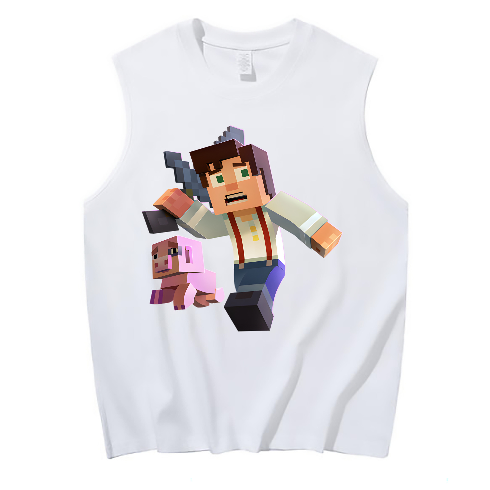（画像用） マインクラフト ブロックの世界 Minecraft MC Block world コットン100％タンクトップ（フロントプリント）