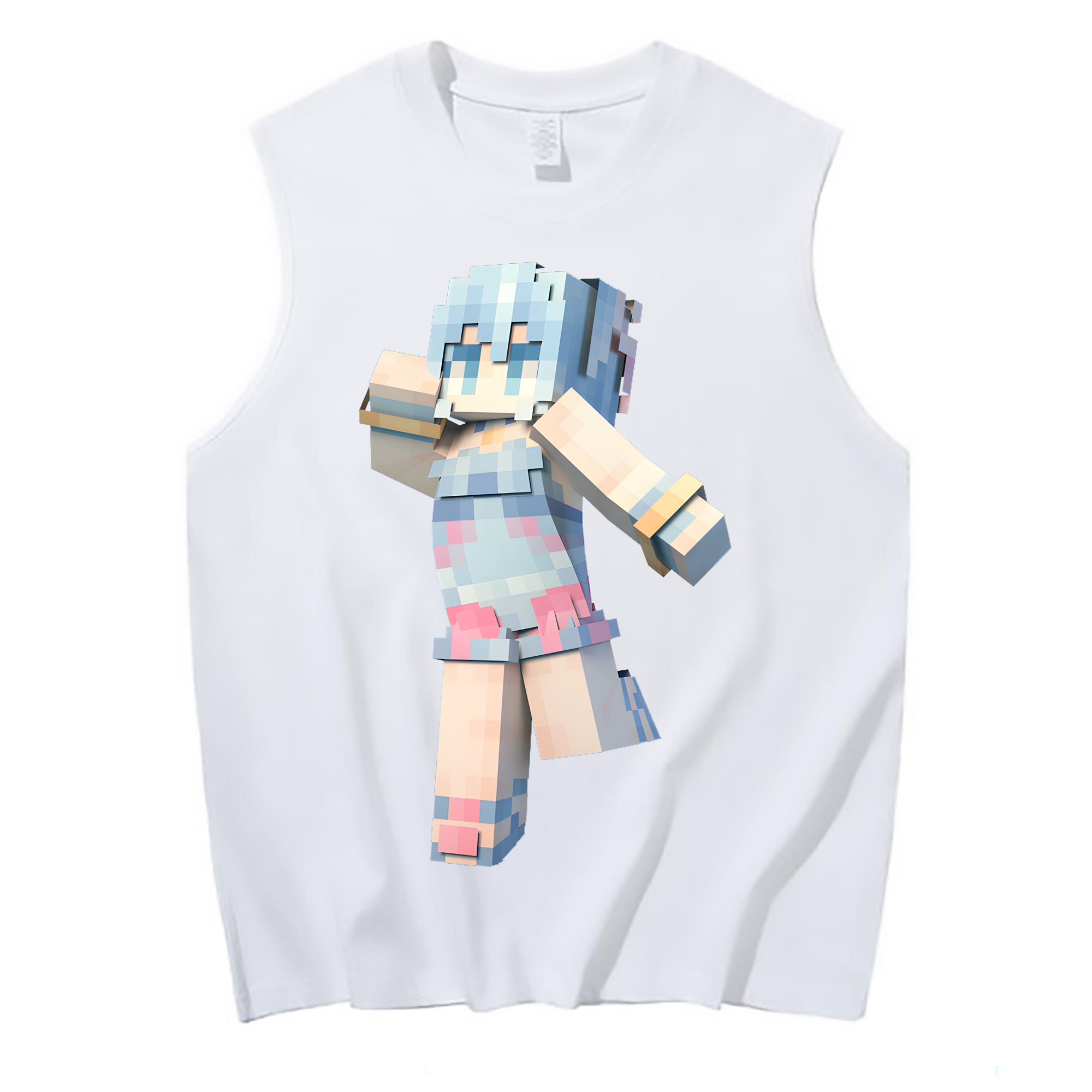 （画像用） マインクラフト ブロックの世界 Minecraft MC Block world コットン100％タンクトップ（フロントプリント）