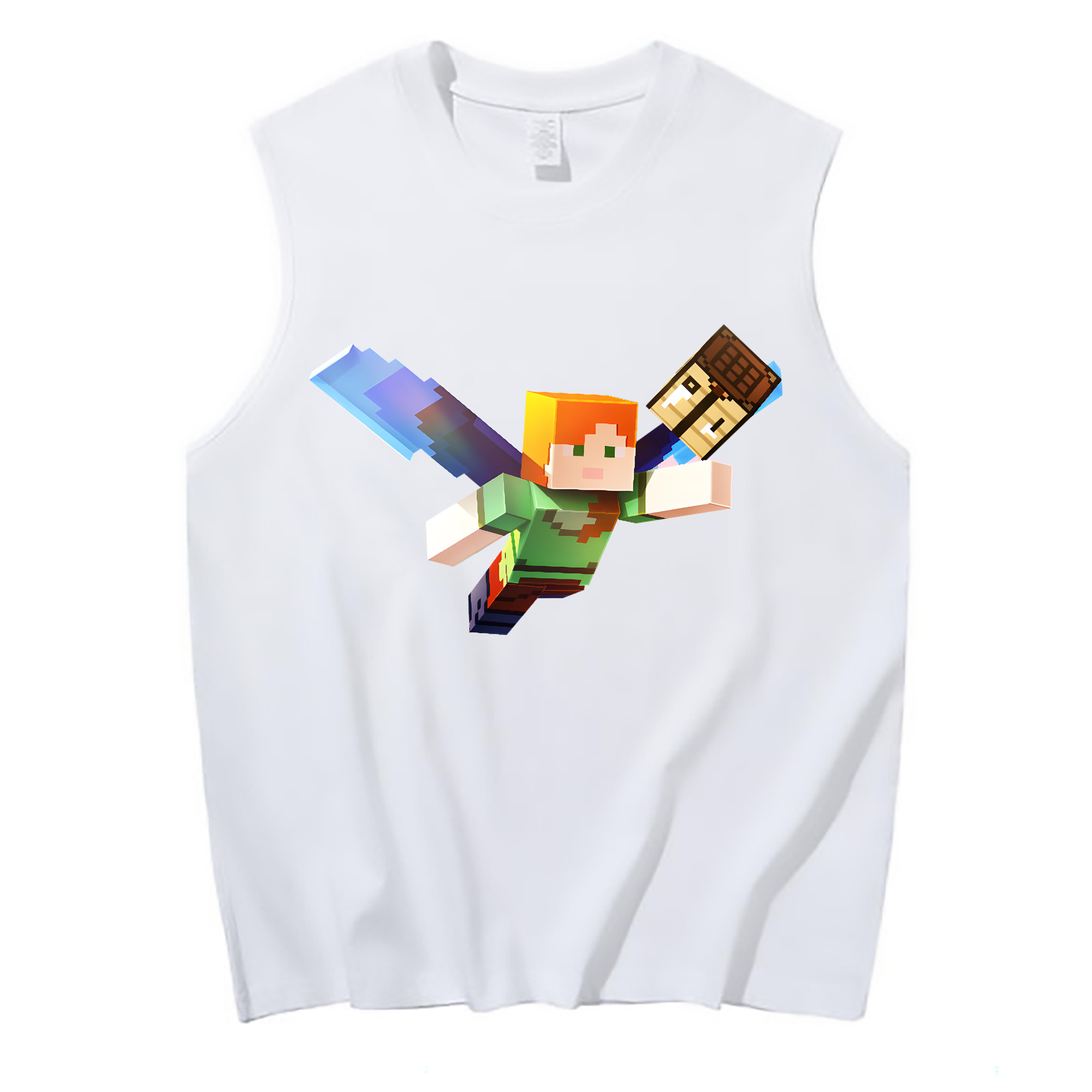 （画像用） マインクラフト ブロックの世界 Minecraft MC Block world コットン100％タンクトップ（フロントプリント）