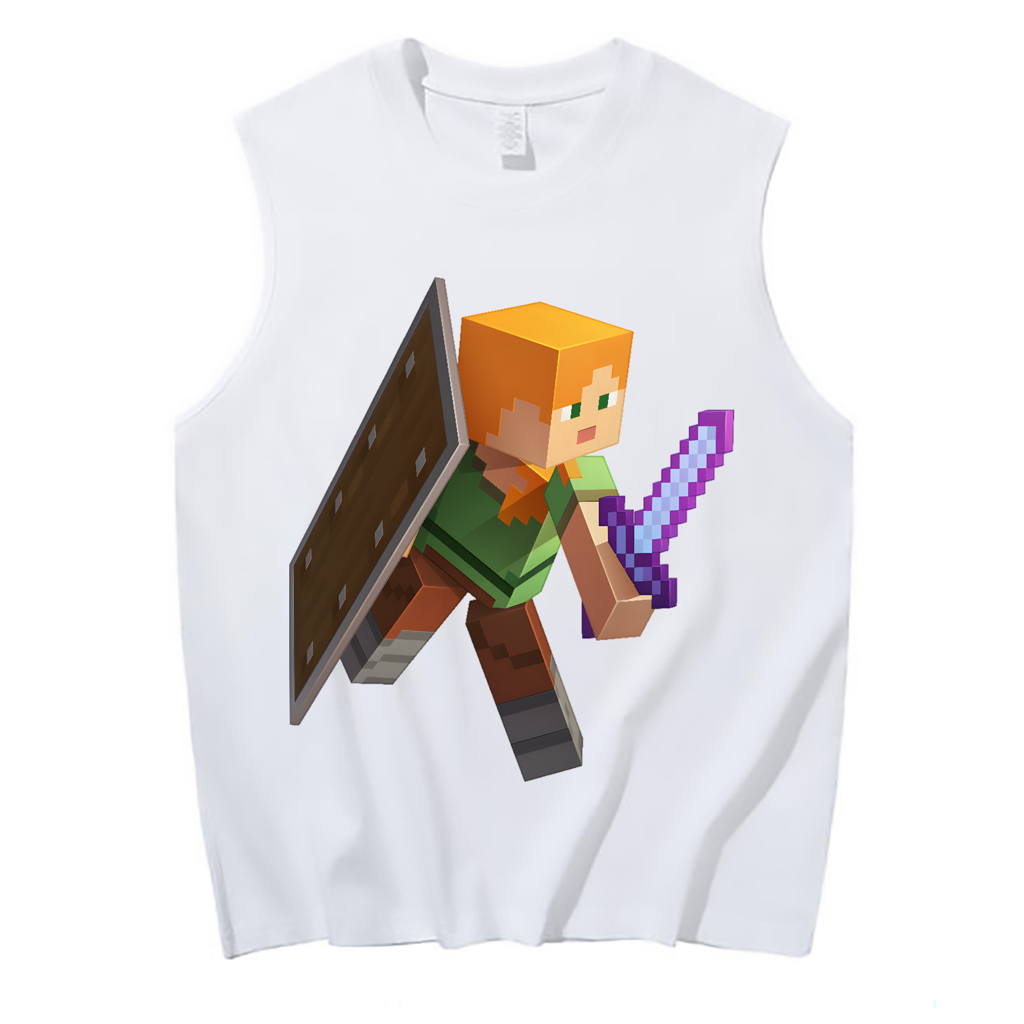 （画像用） マインクラフト ブロックの世界 Minecraft MC Block world コットン100％タンクトップ（フロントプリント）