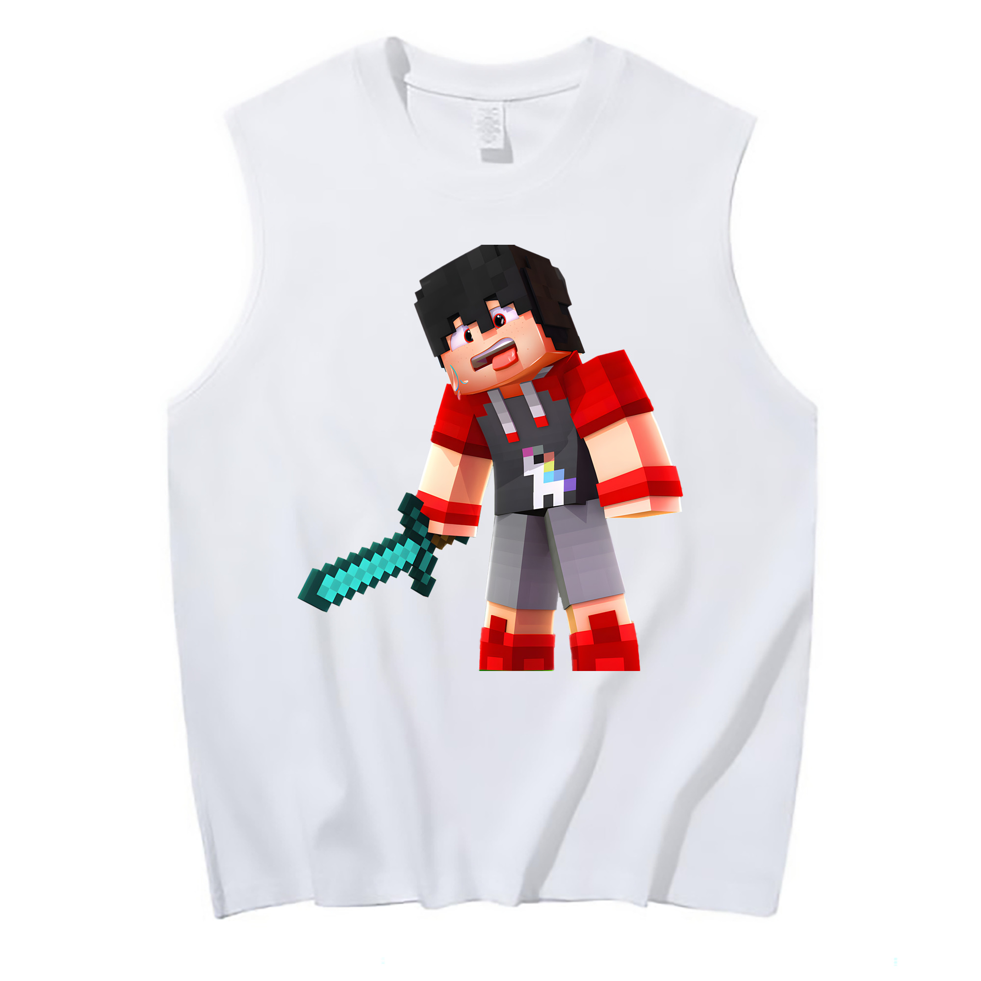 （画像用） マインクラフト ブロックの世界 Minecraft MC Block world コットン100％タンクトップ（フロントプリント）