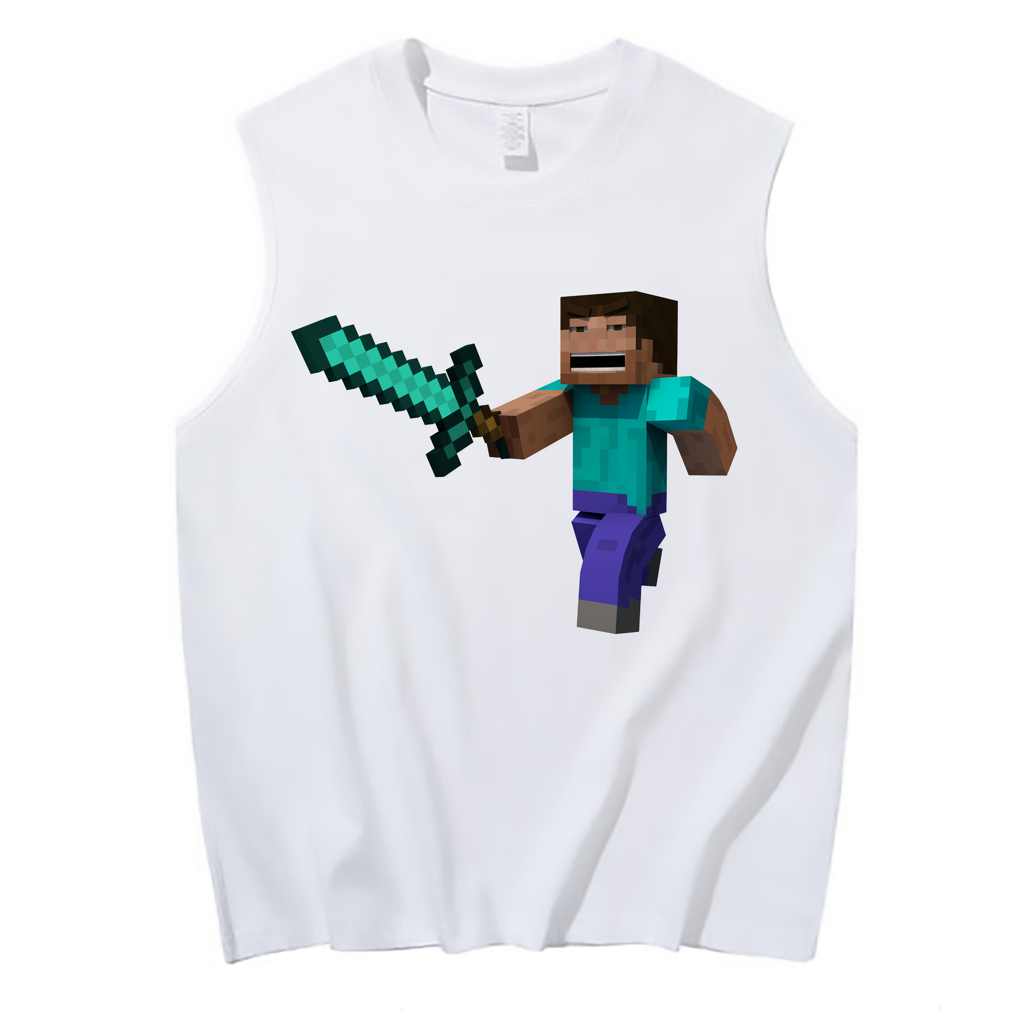 （画像用） マインクラフト ブロックの世界 Minecraft MC Block world コットン100％タンクトップ（フロントプリント）