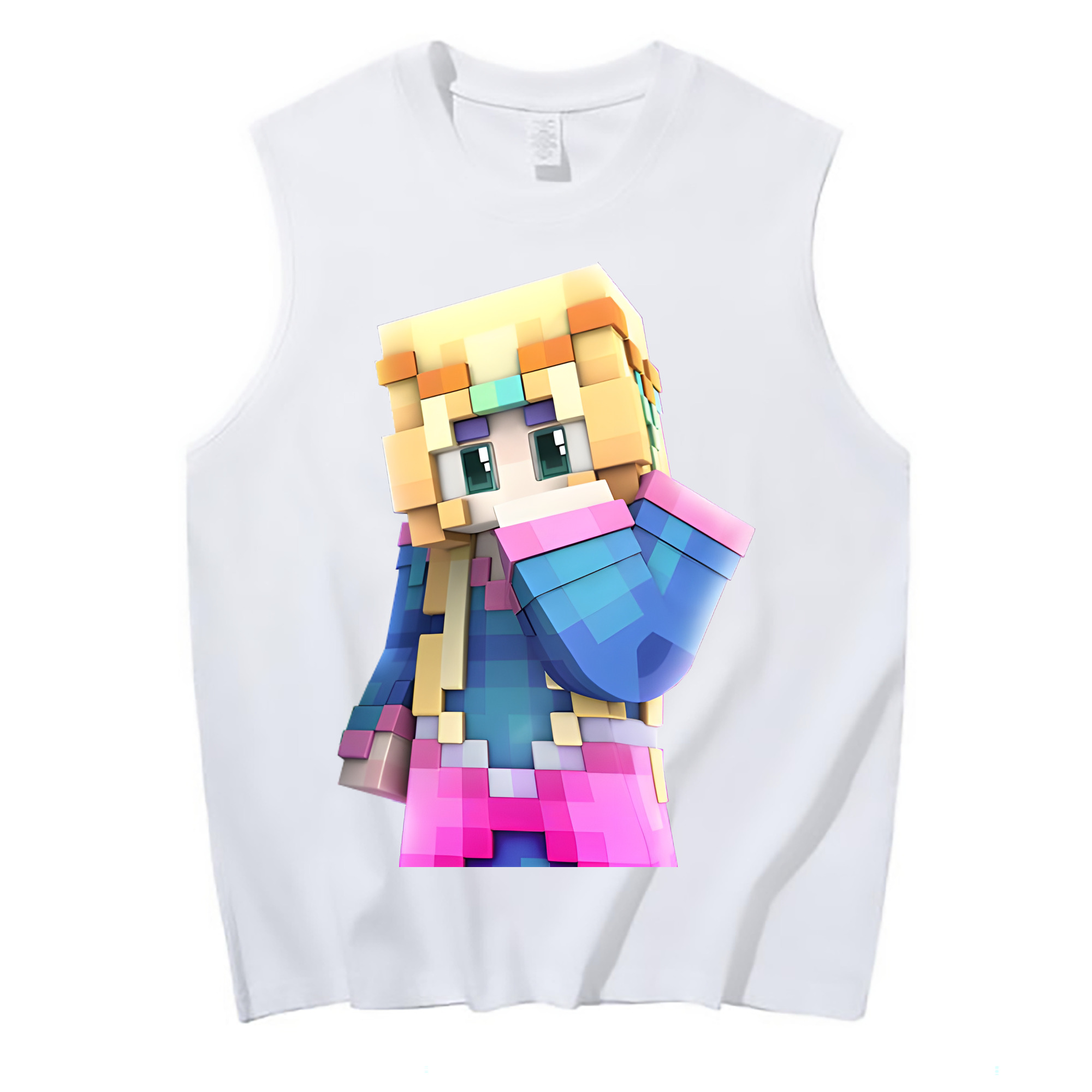（画像用） マインクラフト ブロックの世界 Minecraft MC Block world コットン100％タンクトップ（フロントプリント）