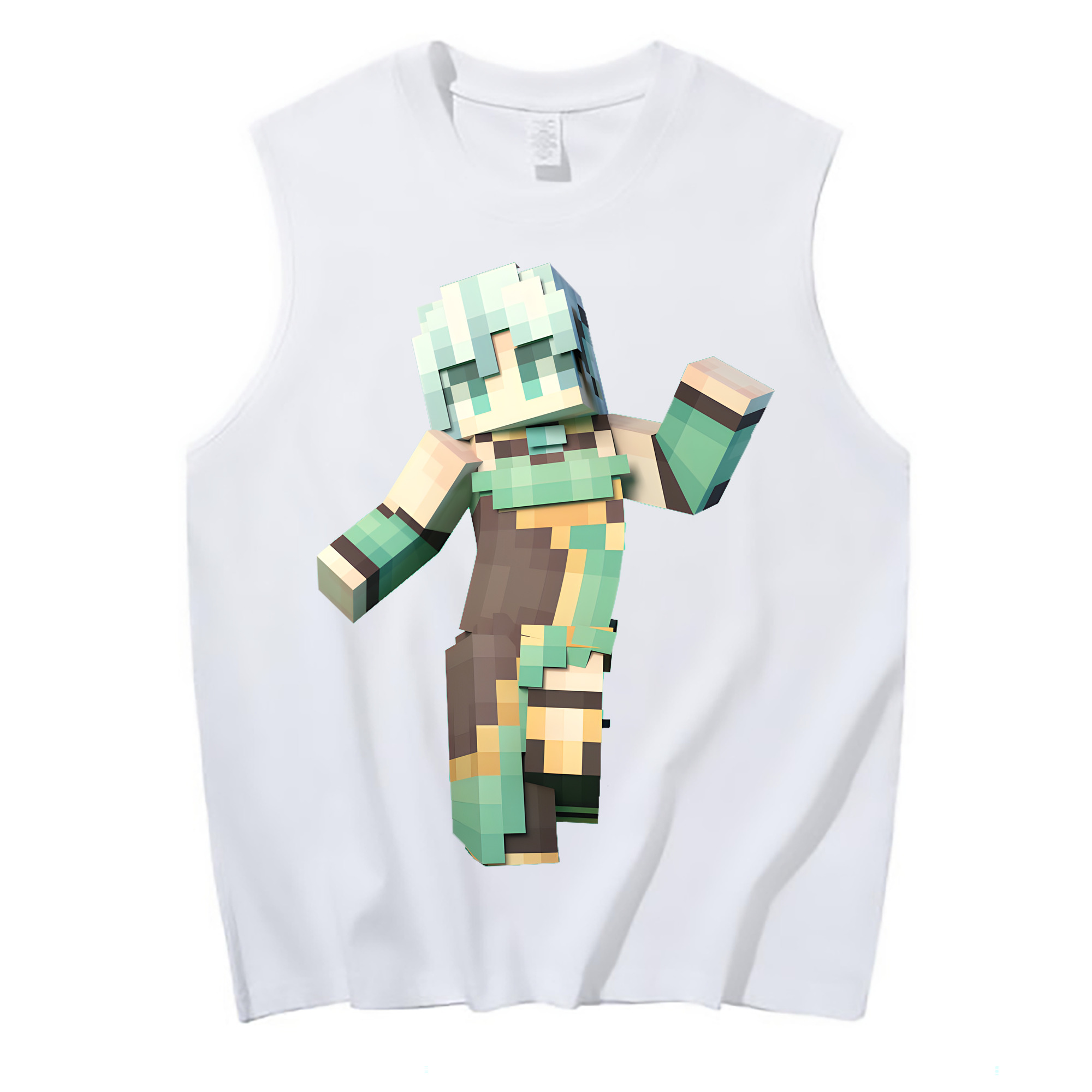 （画像用） マインクラフト ブロックの世界 Minecraft MC Block world コットン100％タンクトップ（フロントプリント）