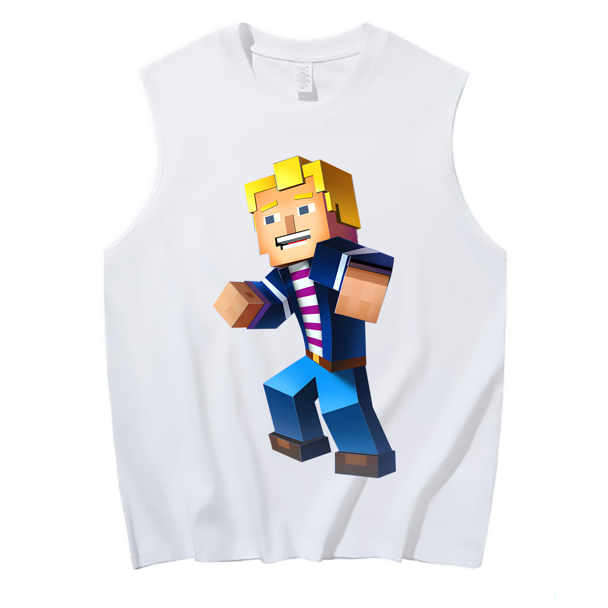 （画像用） マインクラフト ブロックの世界 Minecraft MC Block world コットン100％タンクトップ（フロントプリント）