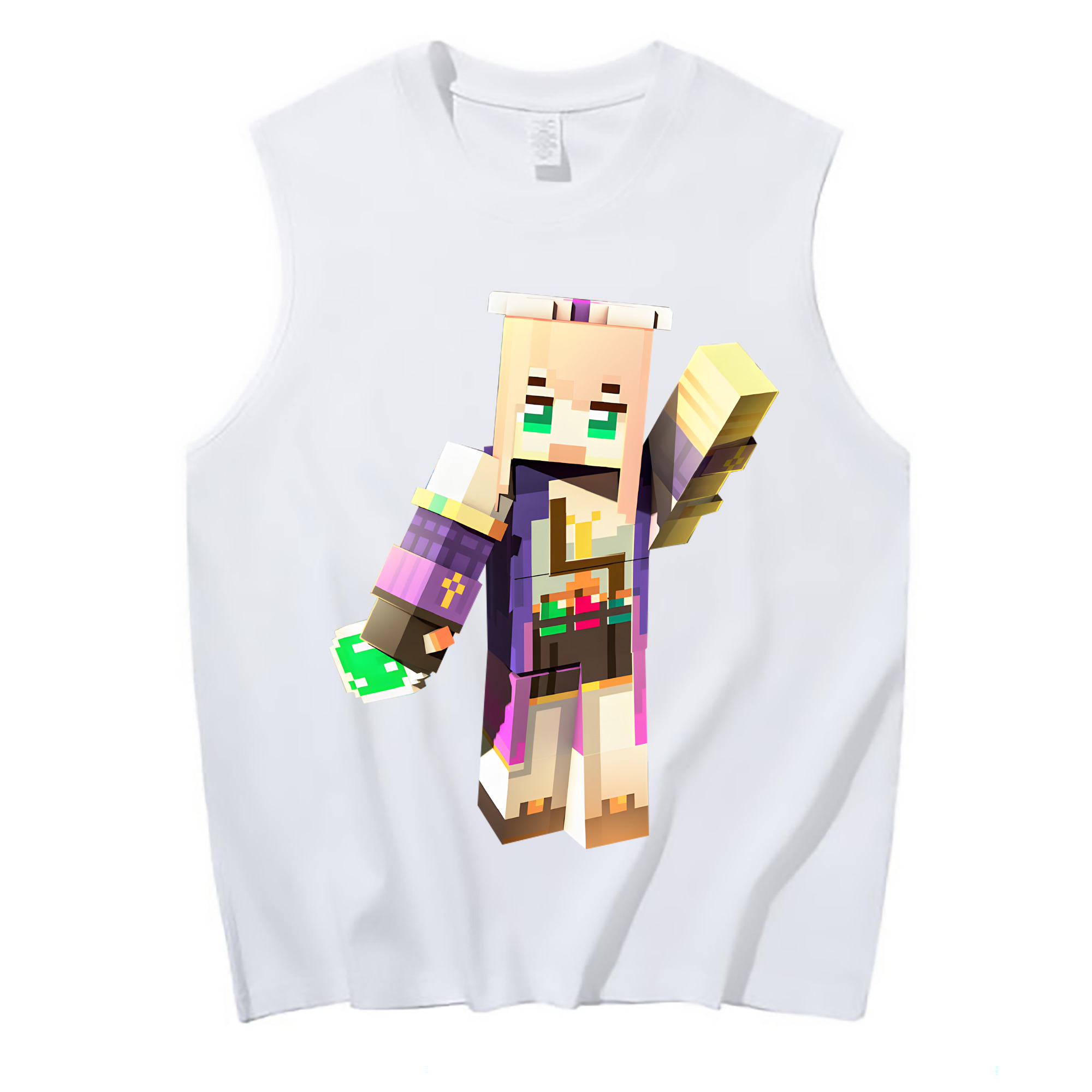 （画像用） マインクラフト ブロックの世界 Minecraft MC Block world コットン100％タンクトップ（フロントプリント）
