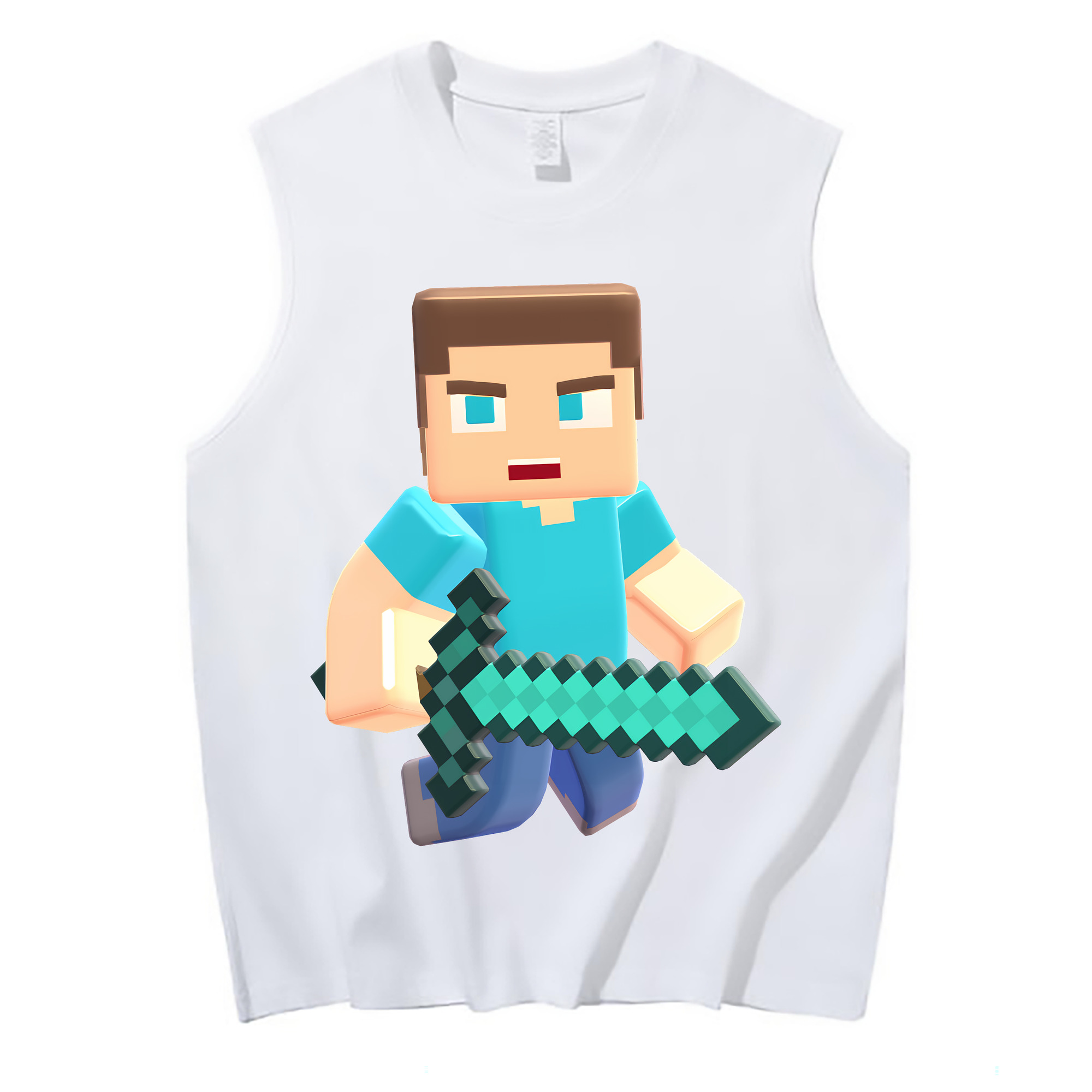 （画像用） マインクラフト ブロックの世界 Minecraft MC Block world コットン100％タンクトップ（フロントプリント）