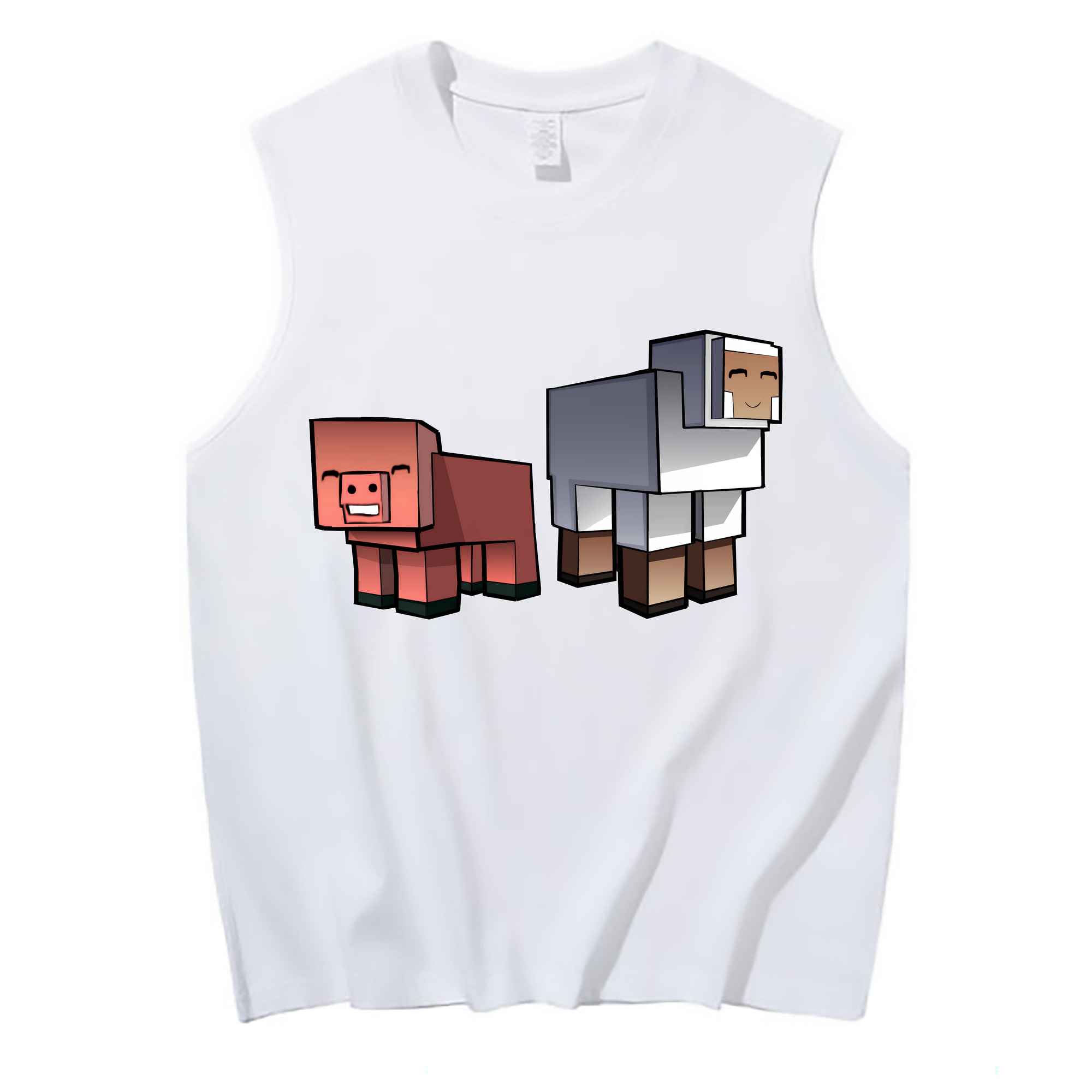 （画像用） マインクラフト ブロックの世界 Minecraft MC Block world コットン100％タンクトップ（フロントプリント）