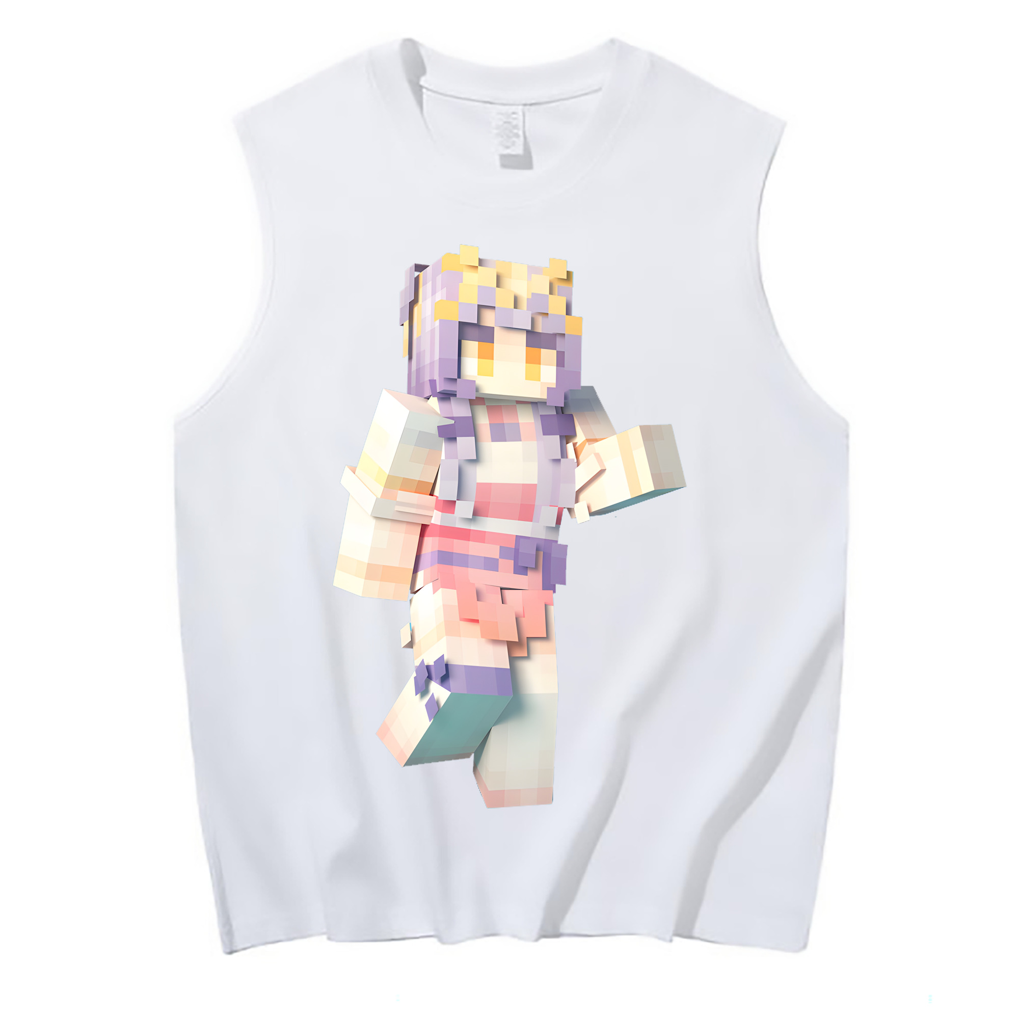 （画像用） マインクラフト ブロックの世界 Minecraft MC Block world コットン100％タンクトップ（フロントプリント）