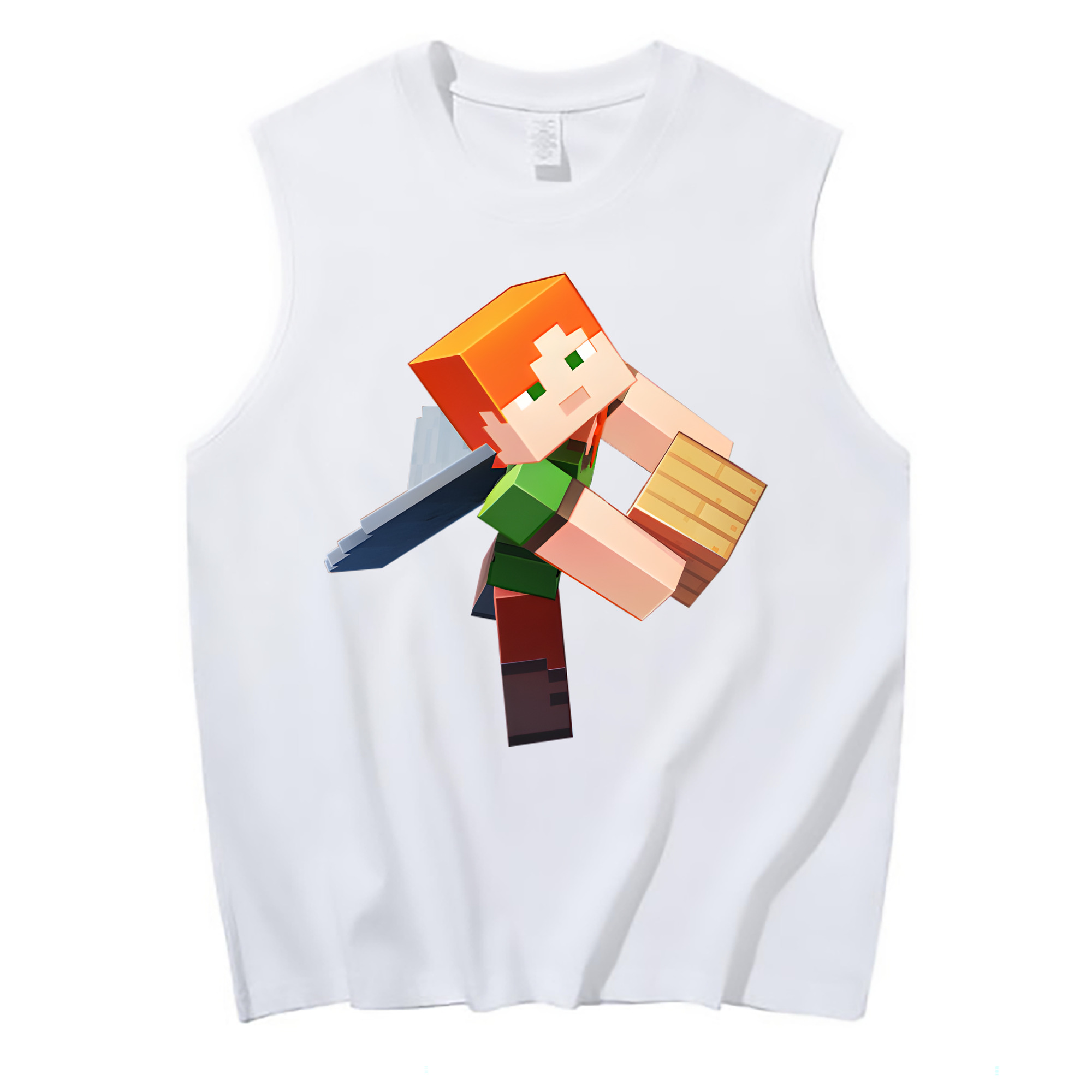 （画像用） マインクラフト ブロックの世界 Minecraft MC Block world コットン100％タンクトップ（フロントプリント）