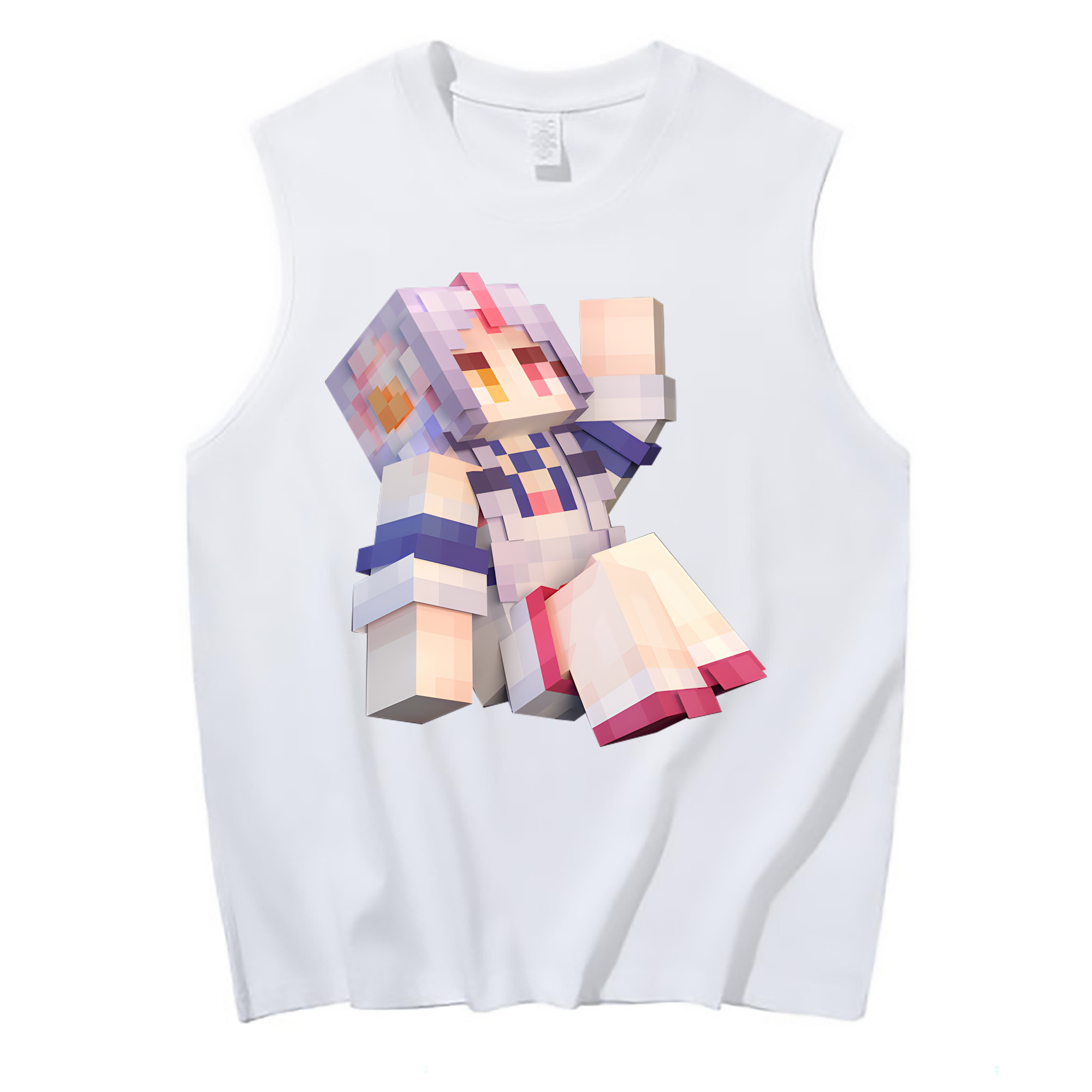 （画像用） マインクラフト ブロックの世界 Minecraft MC Block world コットン100％タンクトップ（フロントプリント）