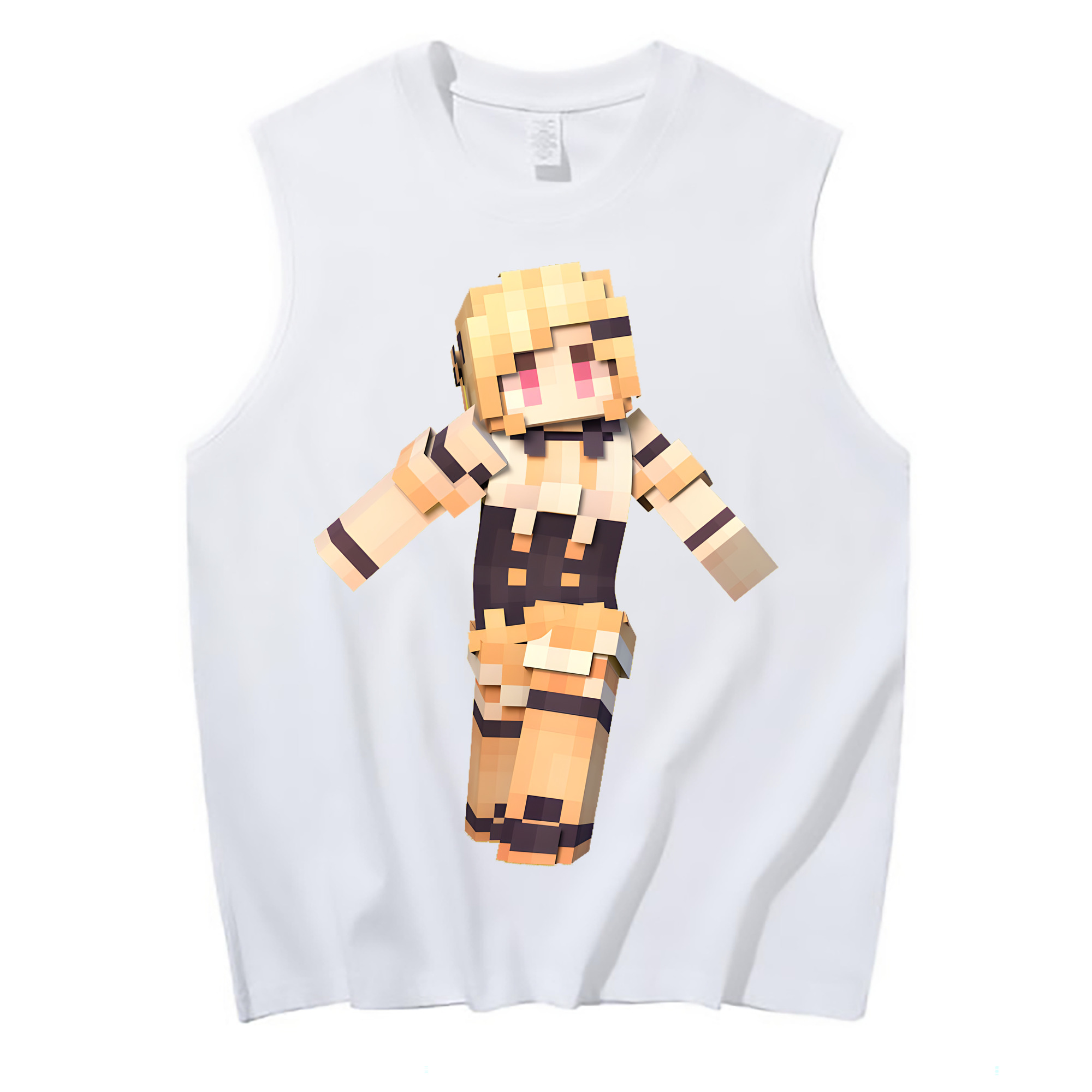 （画像用） マインクラフト ブロックの世界 Minecraft MC Block world コットン100％タンクトップ（フロントプリント）