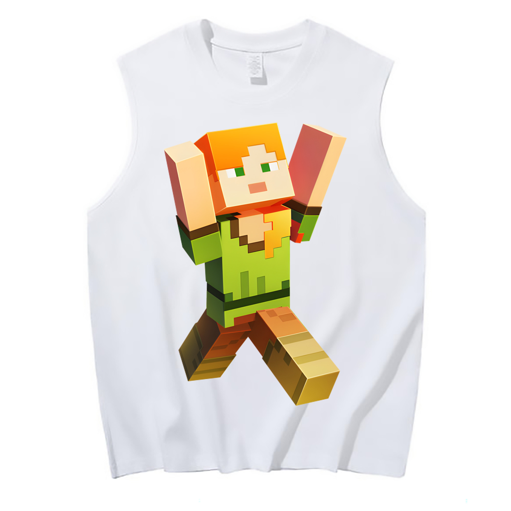 （画像用） マインクラフト ブロックの世界 Minecraft MC Block world コットン100％タンクトップ（フロントプリント）