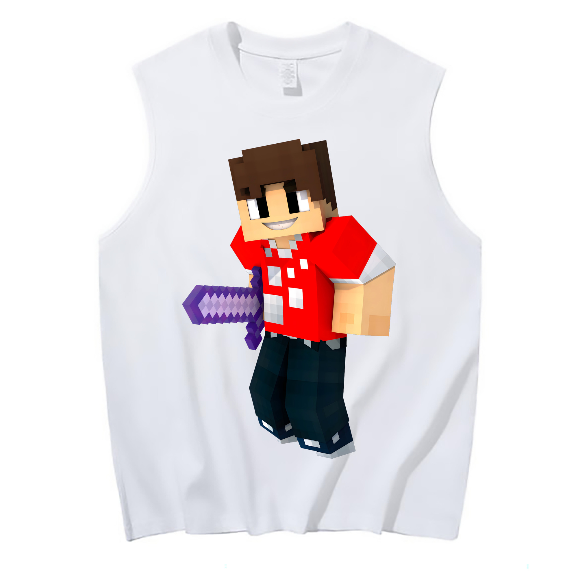 （画像用） マインクラフト ブロックの世界 Minecraft MC Block world コットン100％タンクトップ（フロントプリント）