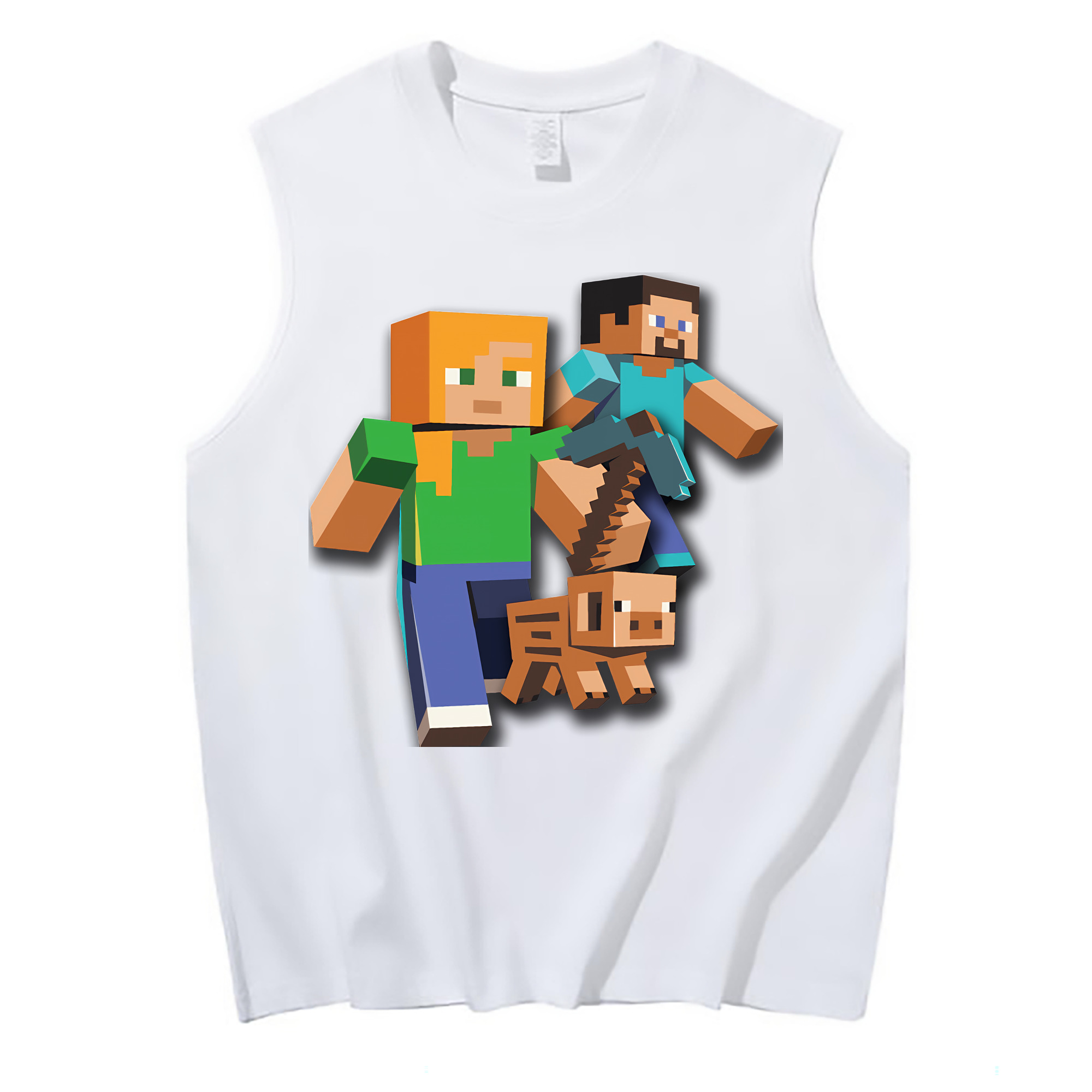 （画像用） マインクラフト ブロックの世界 Minecraft MC Block world コットン100％タンクトップ（フロントプリント）