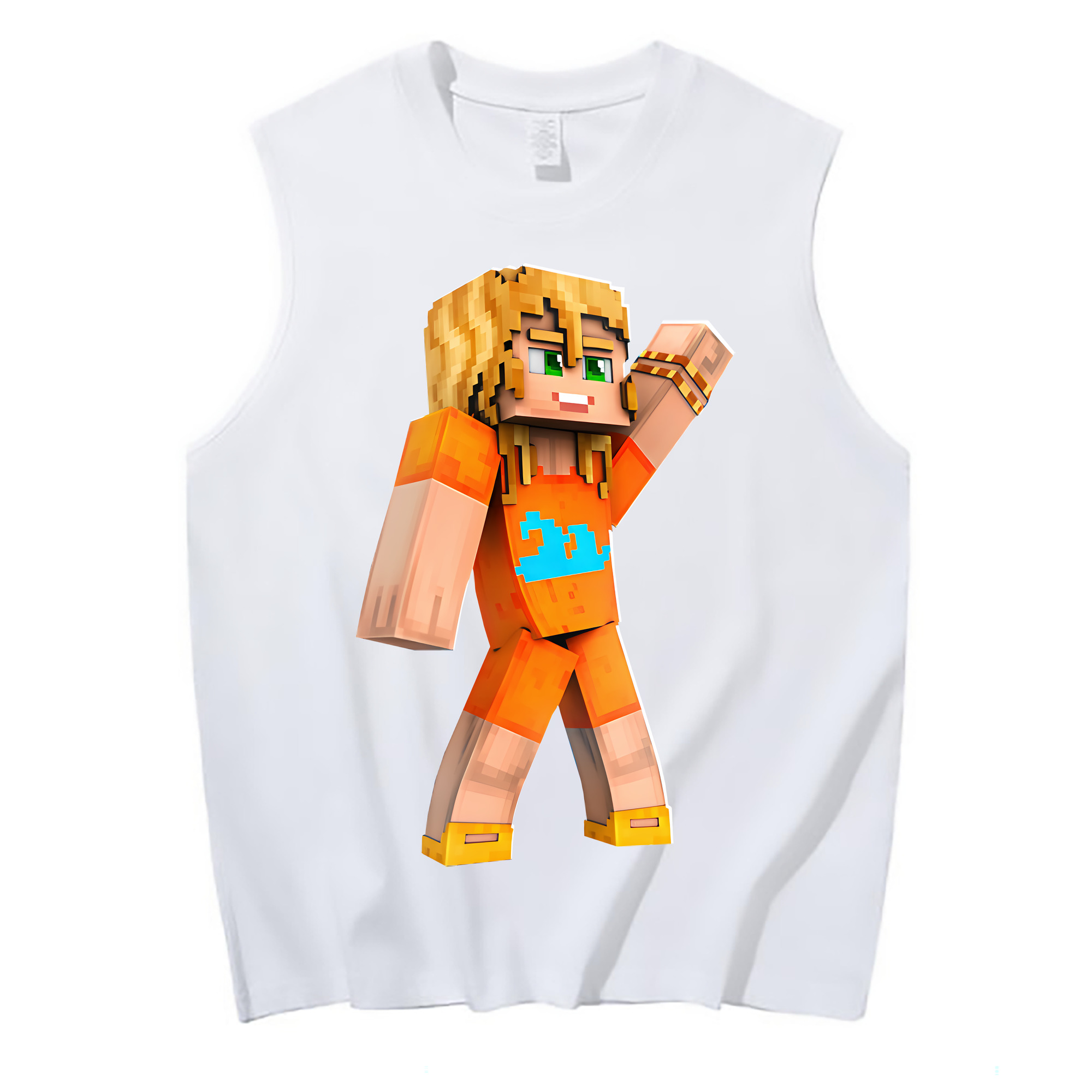 （画像用） マインクラフト ブロックの世界 Minecraft MC Block world コットン100％タンクトップ（フロントプリント）