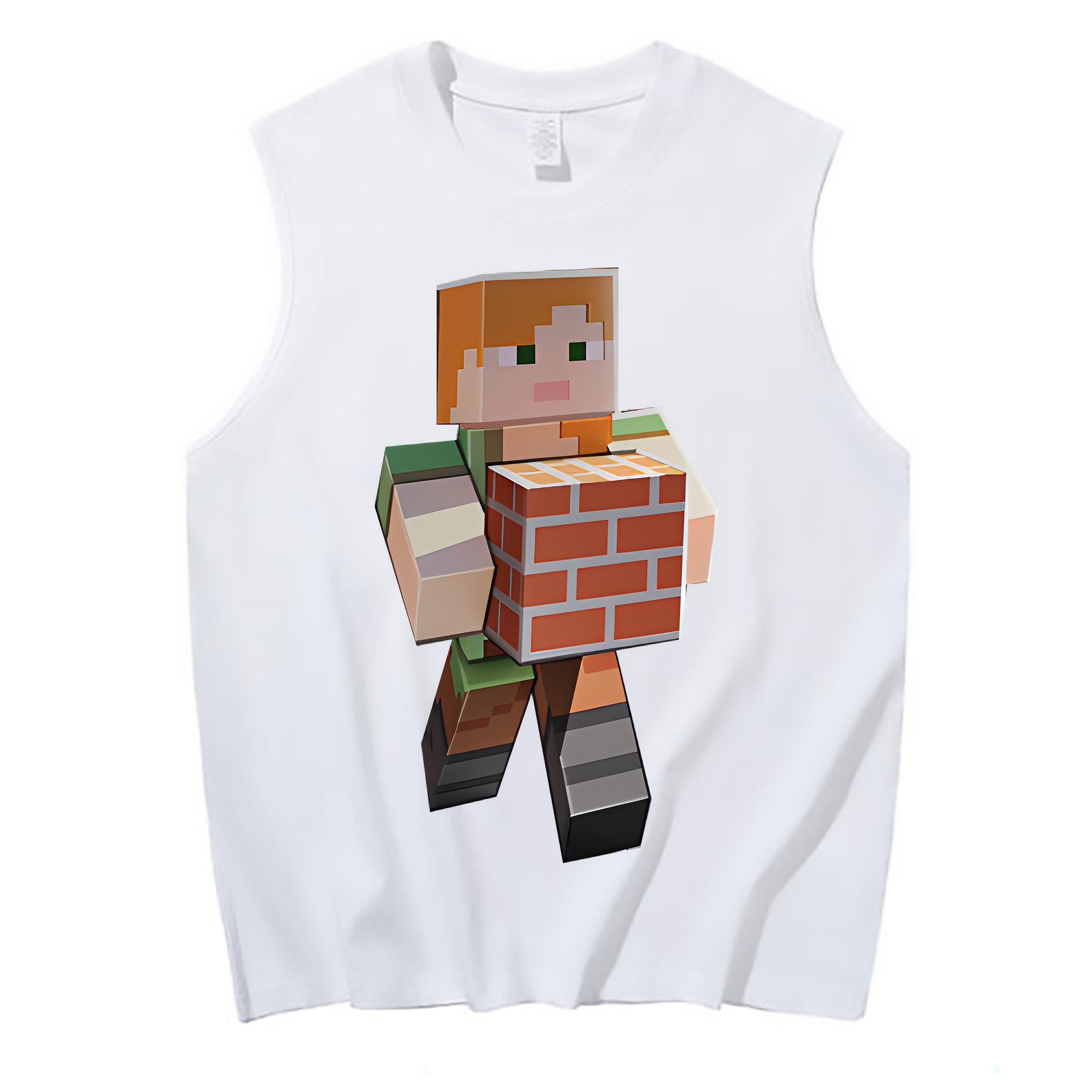 （画像用） マインクラフト ブロックの世界 Minecraft MC Block world コットン100％タンクトップ（フロントプリント）