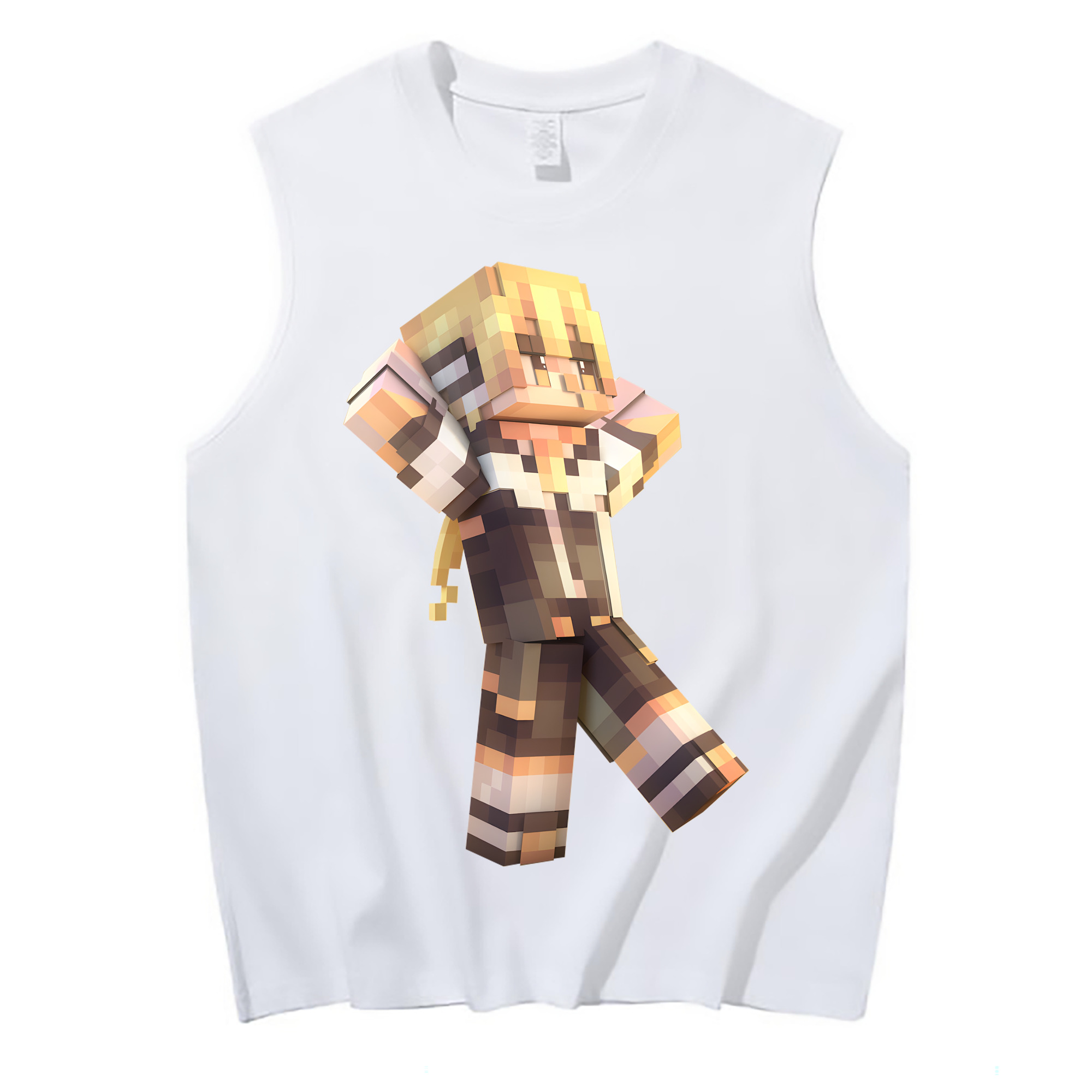 （画像用） マインクラフト ブロックの世界 Minecraft MC Block world コットン100％タンクトップ（フロントプリント）
