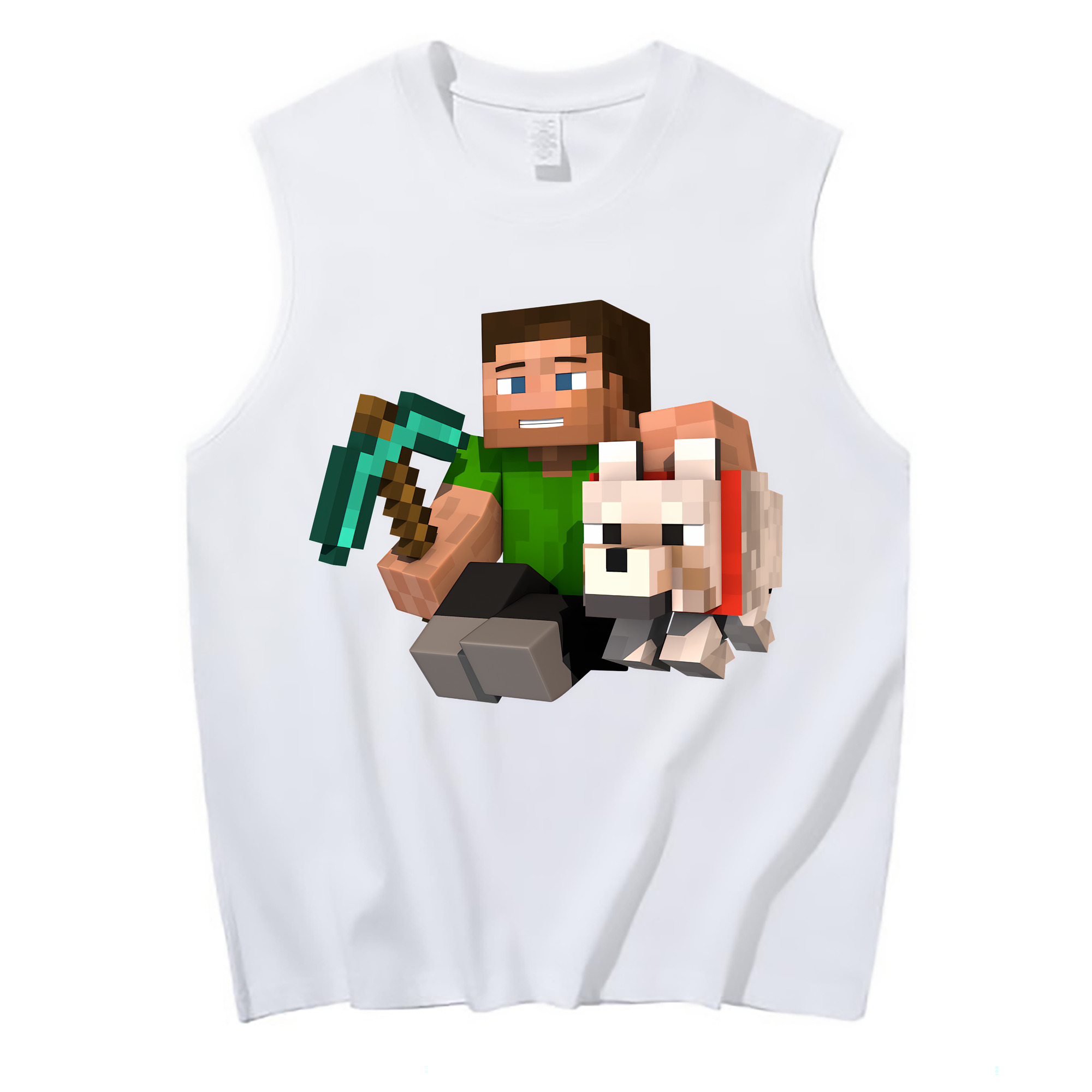 （画像用） マインクラフト ブロックの世界 Minecraft MC Block world コットン100％タンクトップ（フロントプリント）