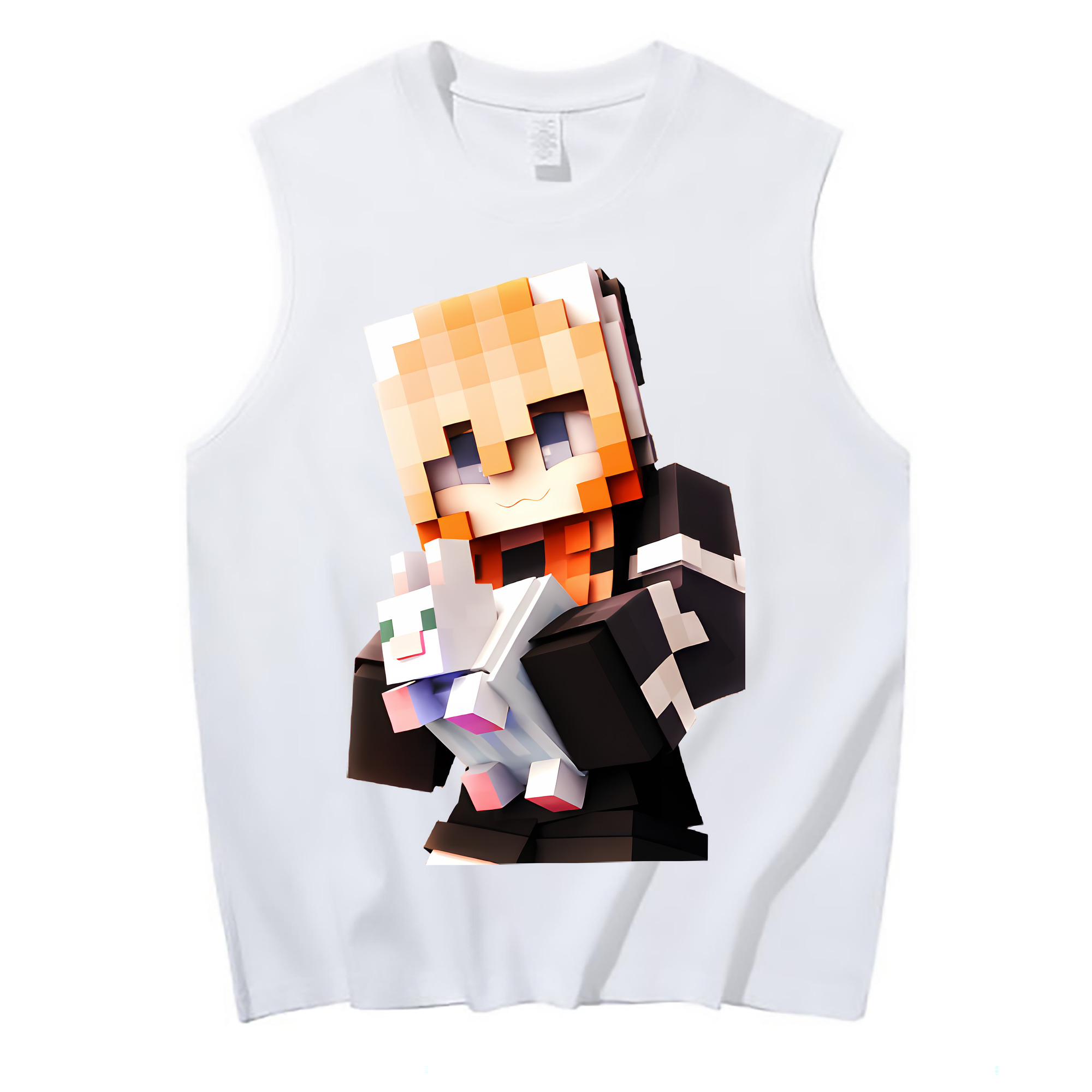 （画像用） マインクラフト ブロックの世界 Minecraft MC Block world コットン100％タンクトップ（フロントプリント）