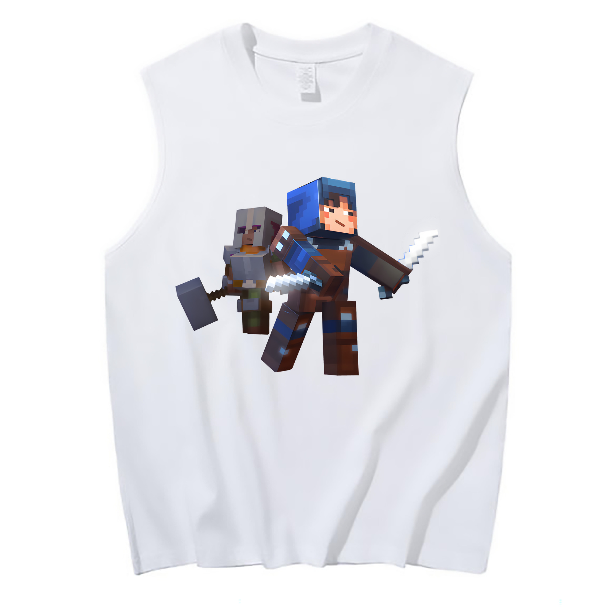 （画像用） マインクラフト ブロックの世界 Minecraft MC Block world コットン100％タンクトップ（フロントプリント）
