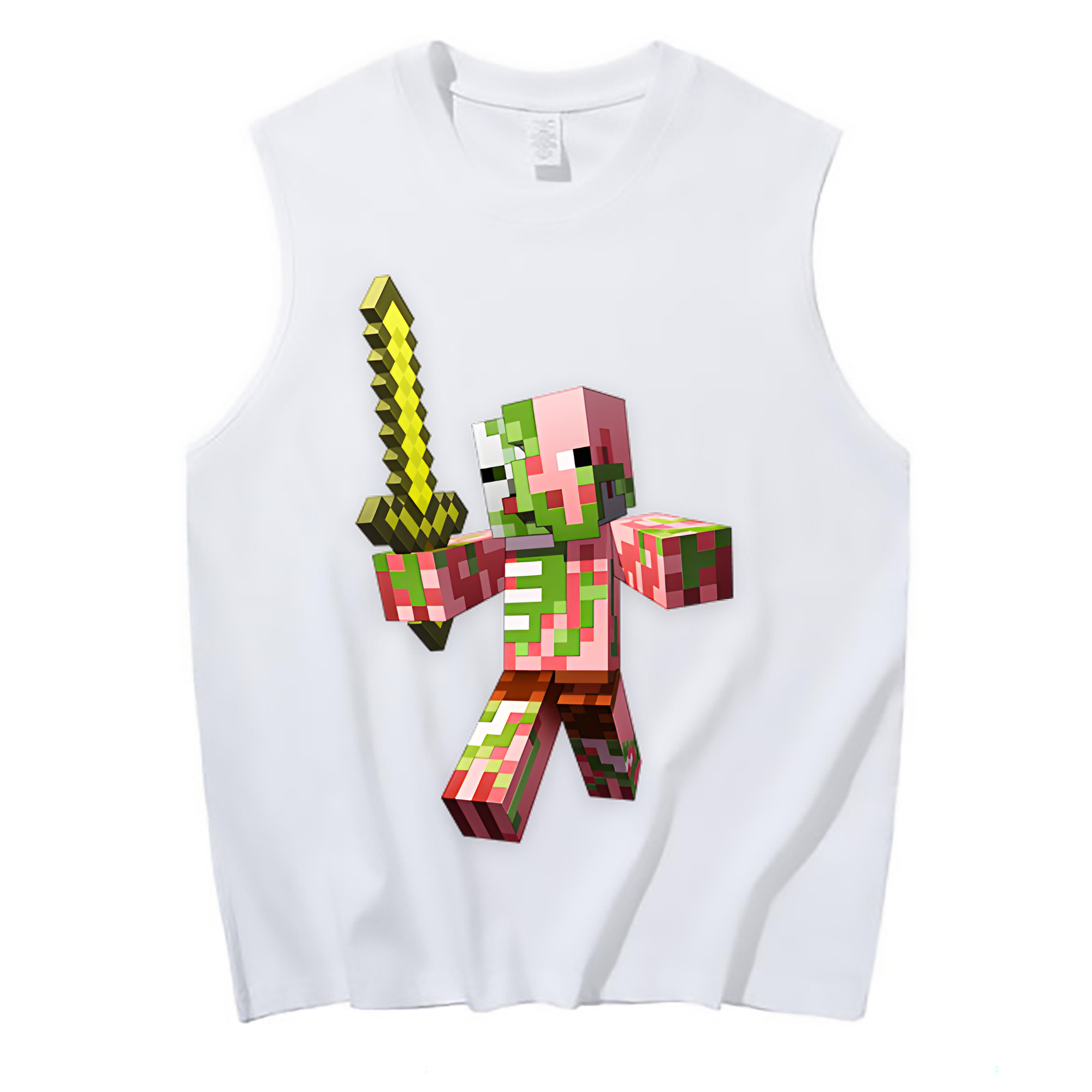 （画像用） マインクラフト ブロックの世界 Minecraft MC Block world コットン100％タンクトップ（フロントプリント）